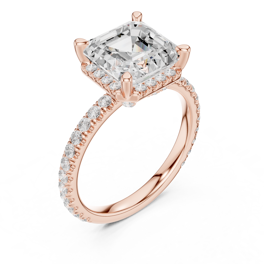 Asscher Cut Engagement Ring with Hidden Halo