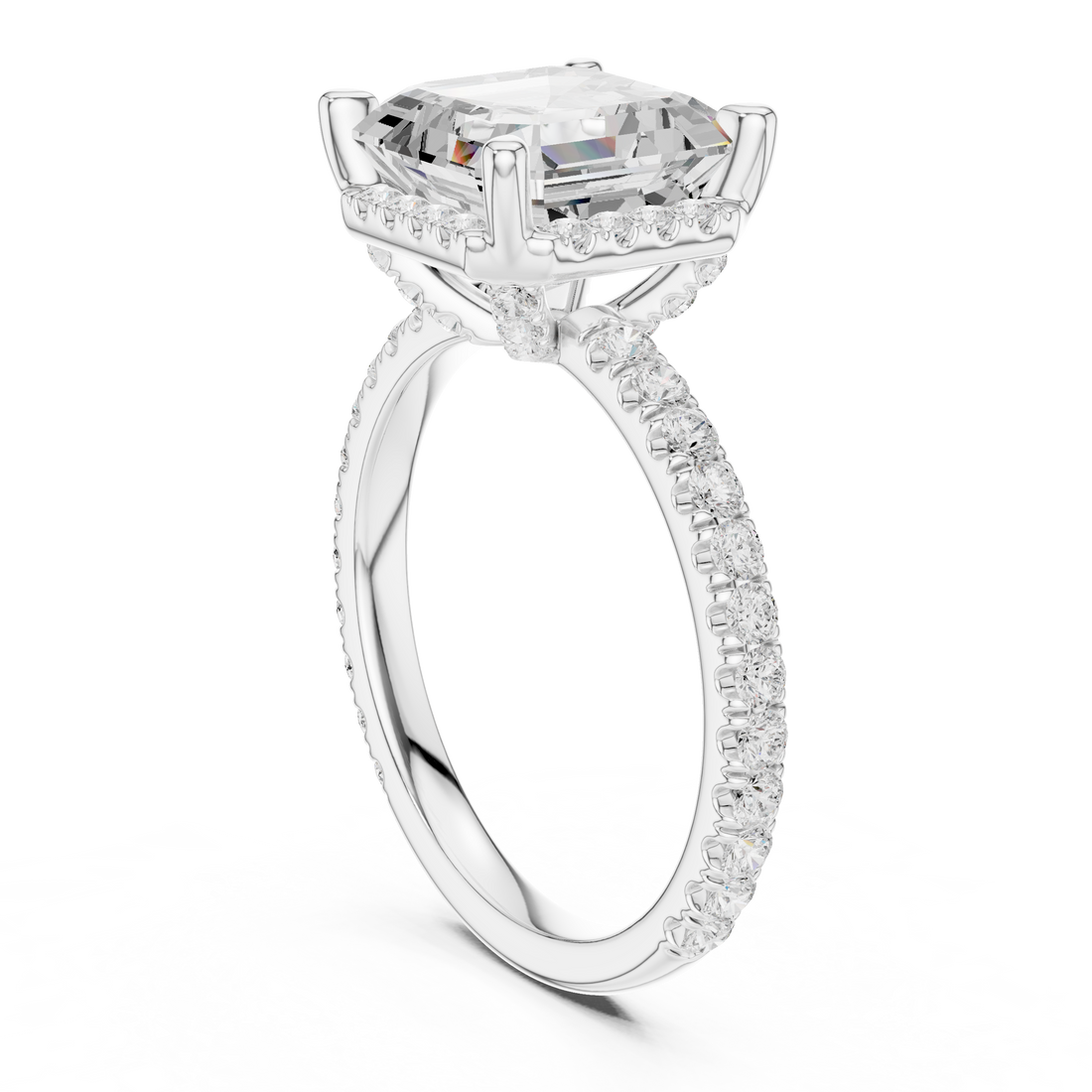 Asscher Cut Engagement Ring with Hidden Halo