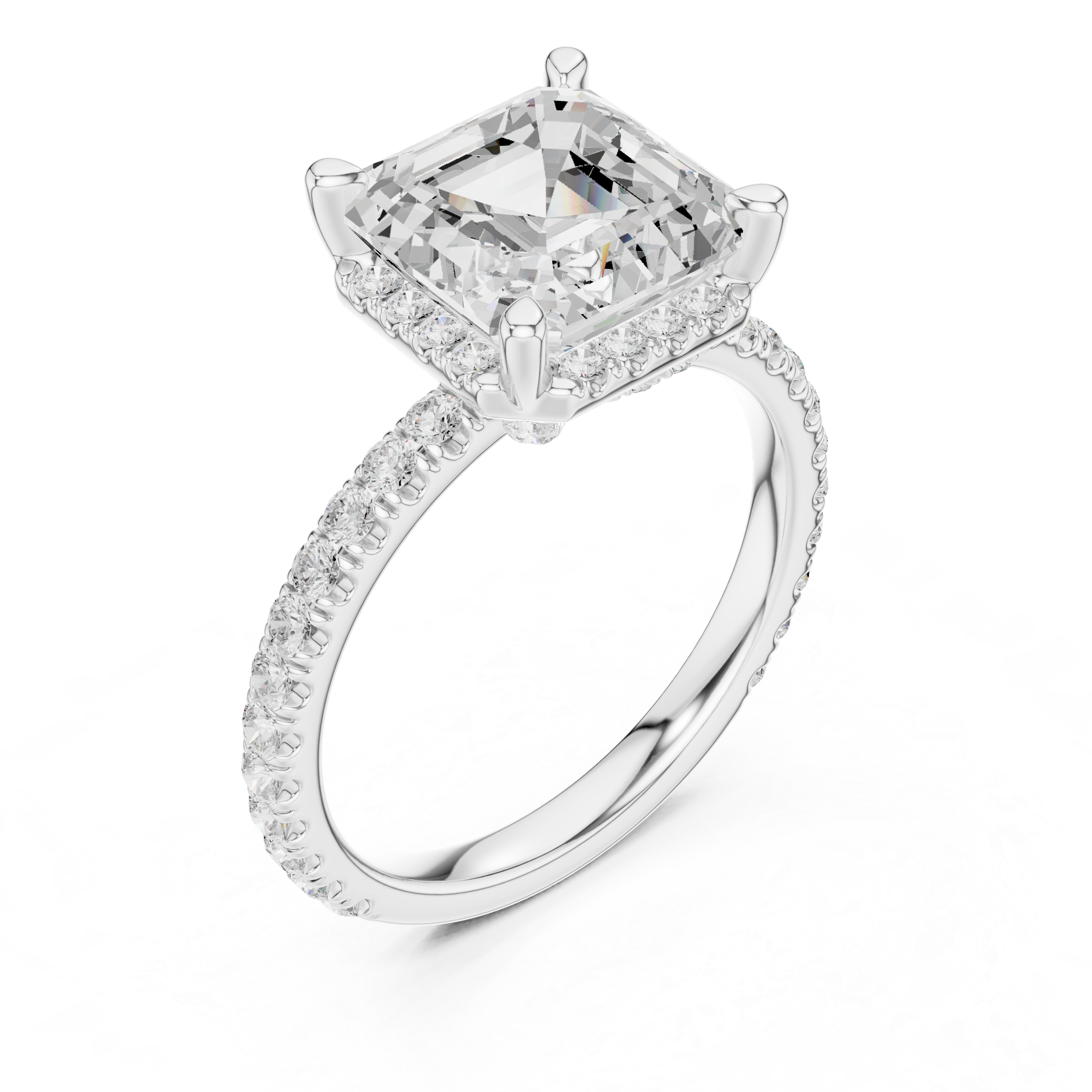 Asscher Cut Engagement Ring with Hidden Halo