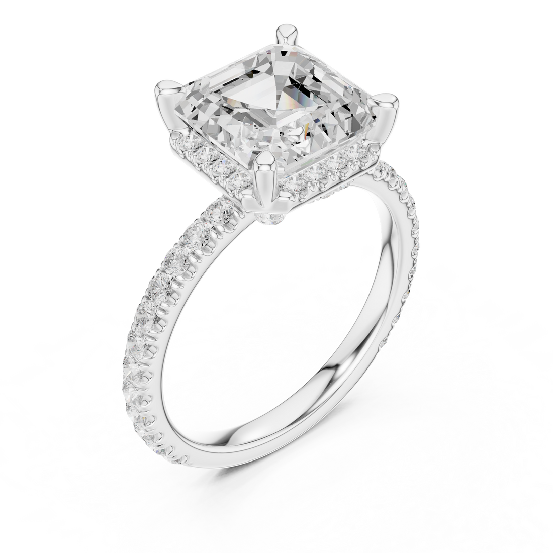Asscher Cut Engagement Ring with Hidden Halo