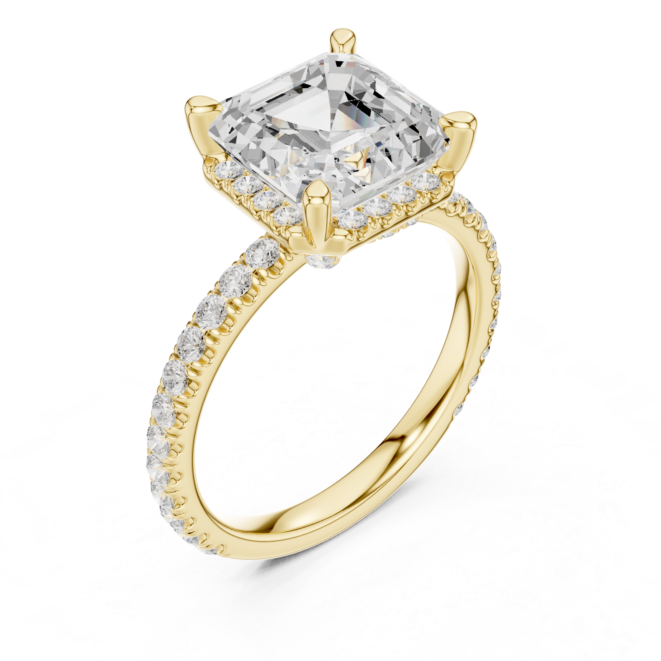 Asscher Cut Engagement Ring with Hidden Halo