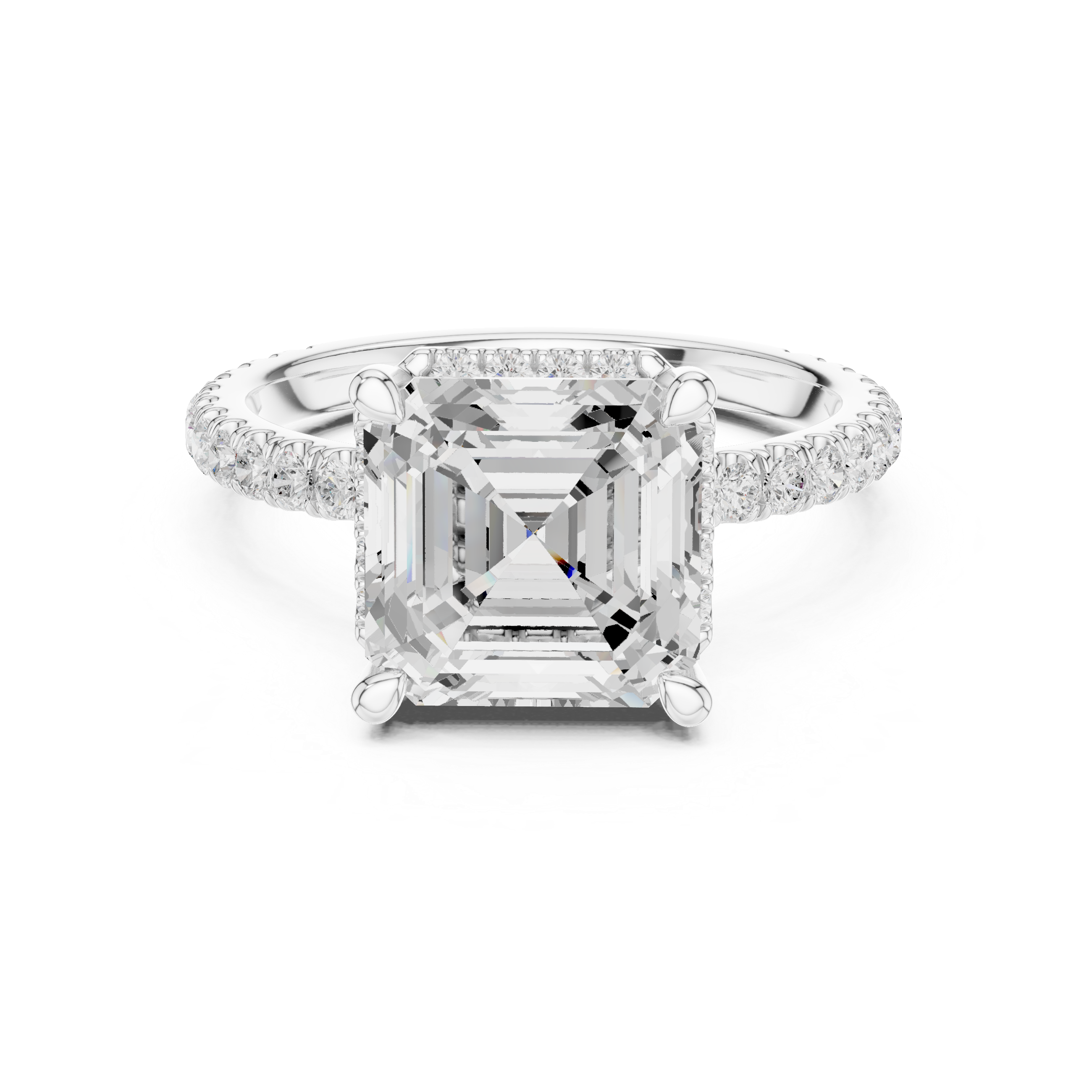Asscher Cut Engagement Ring with Hidden Halo