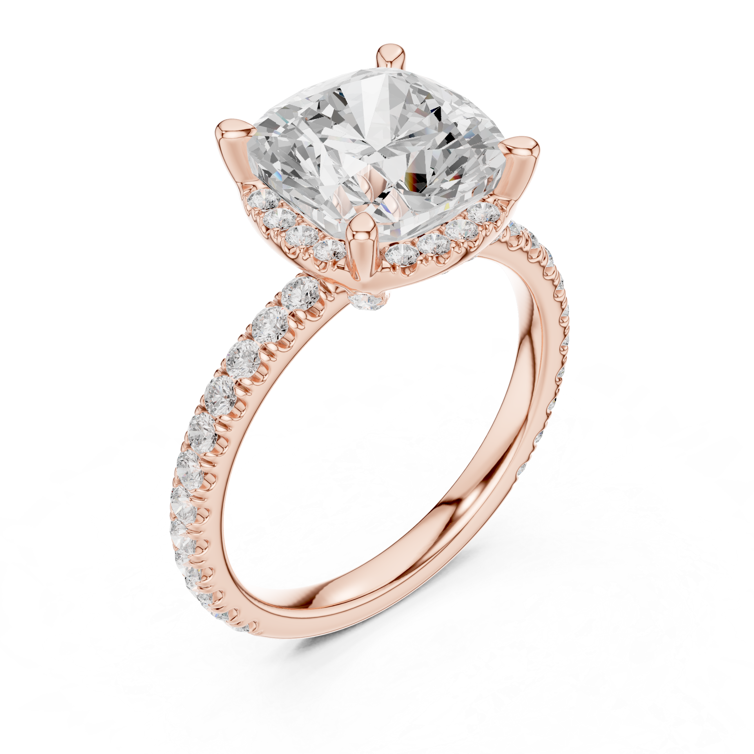 Cushion Cut Engagement Ring with Hidden Halo