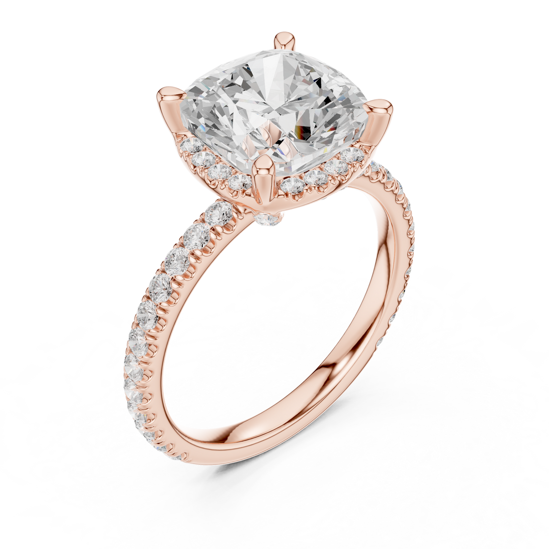 Cushion Cut Engagement Ring with Hidden Halo