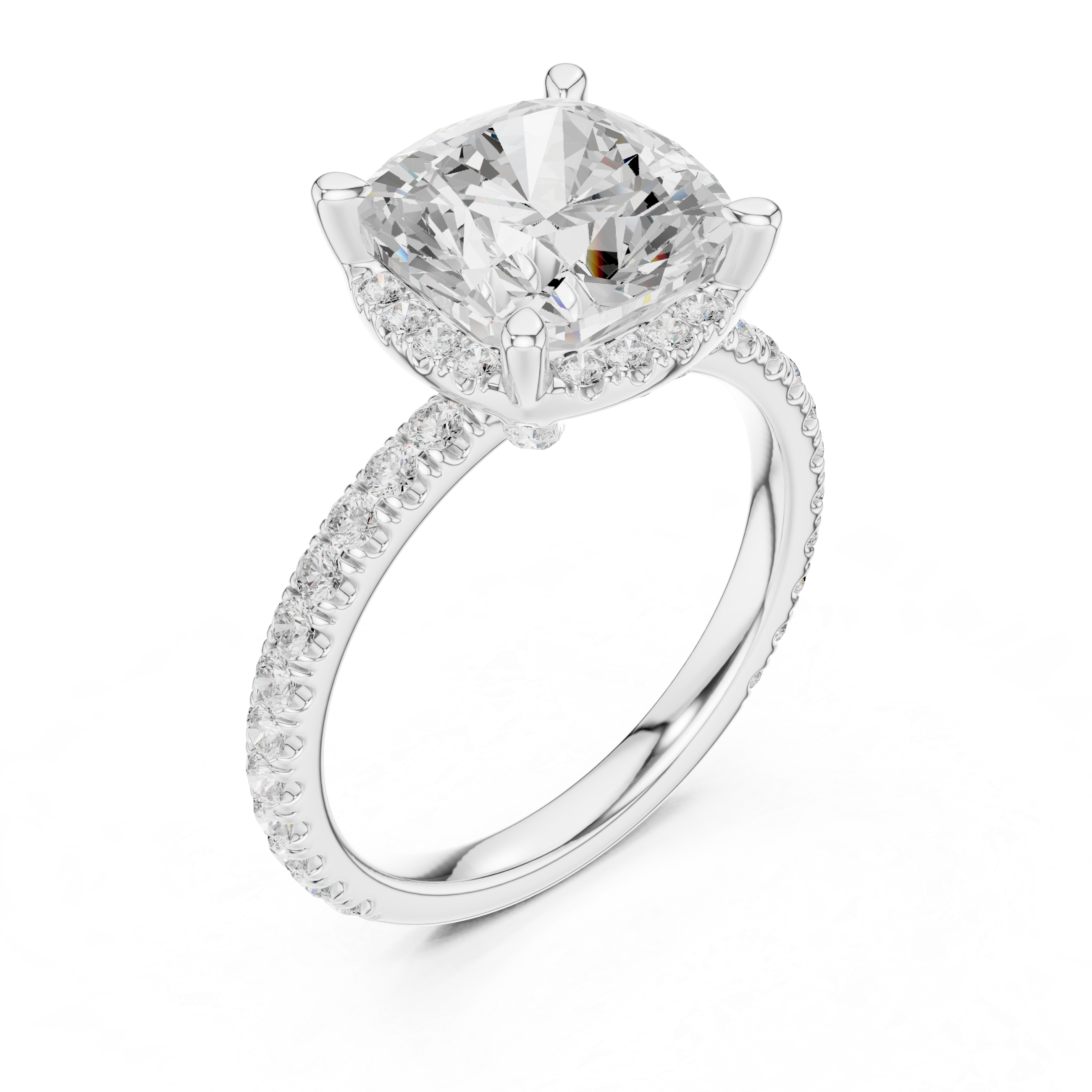 Cushion Cut Engagement Ring with Hidden Halo