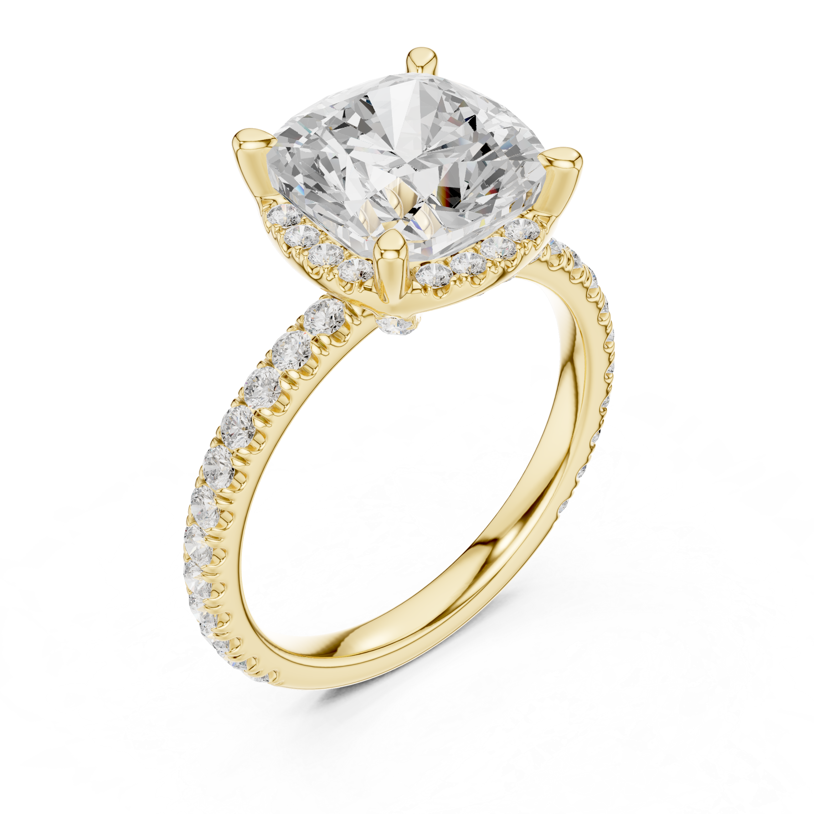 Cushion Cut Engagement Ring with Hidden Halo