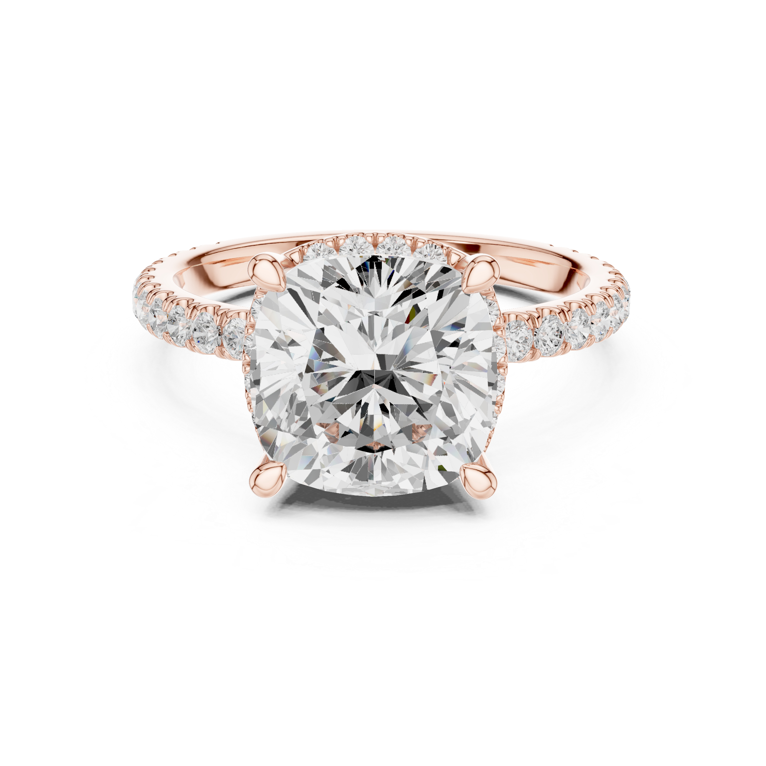 Cushion Cut Engagement Ring with Hidden Halo