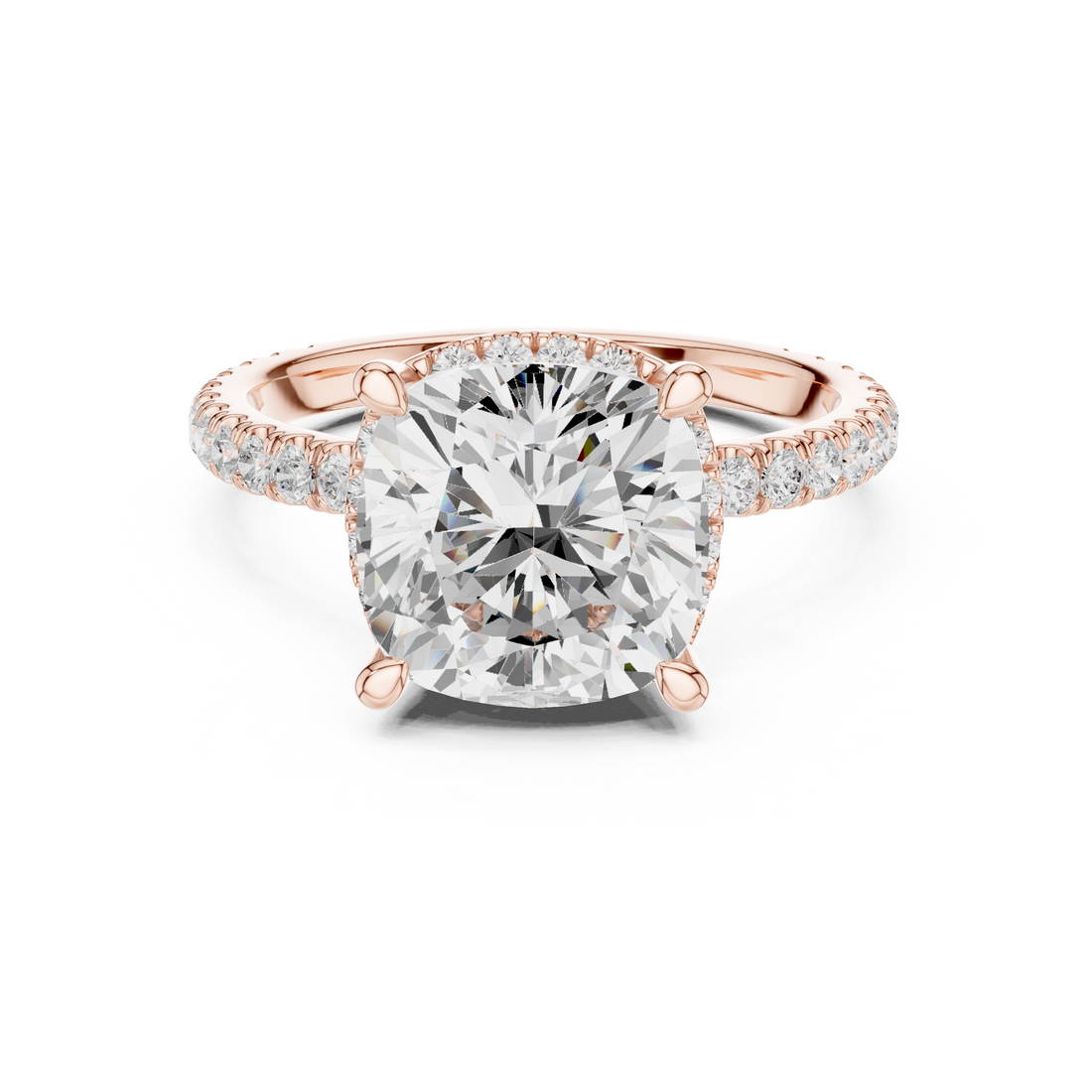 Cushion Cut Engagement Ring with Hidden Halo
