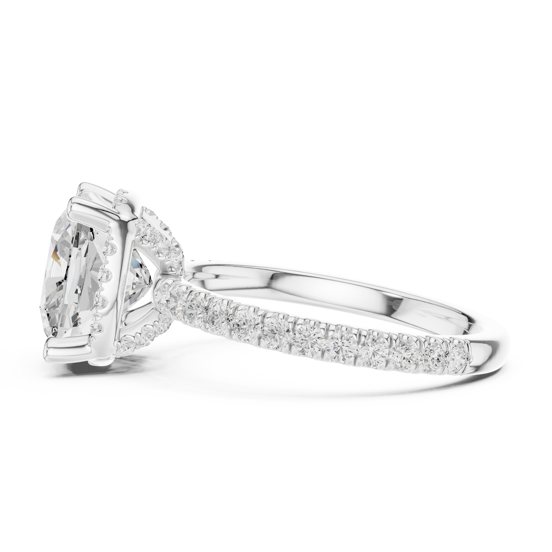 Cushion Cut Engagement Ring with Hidden Halo