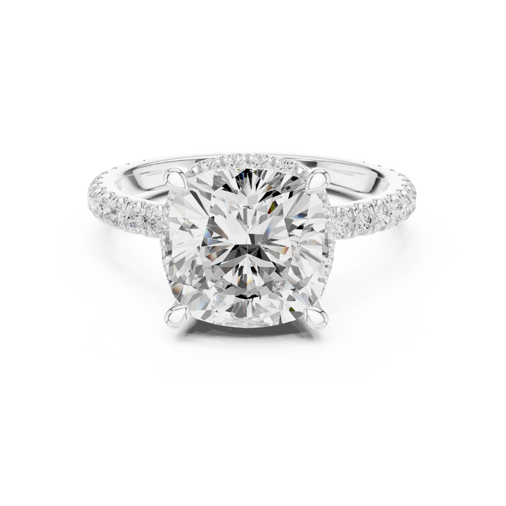 Cushion Cut Engagement Ring with Hidden Halo