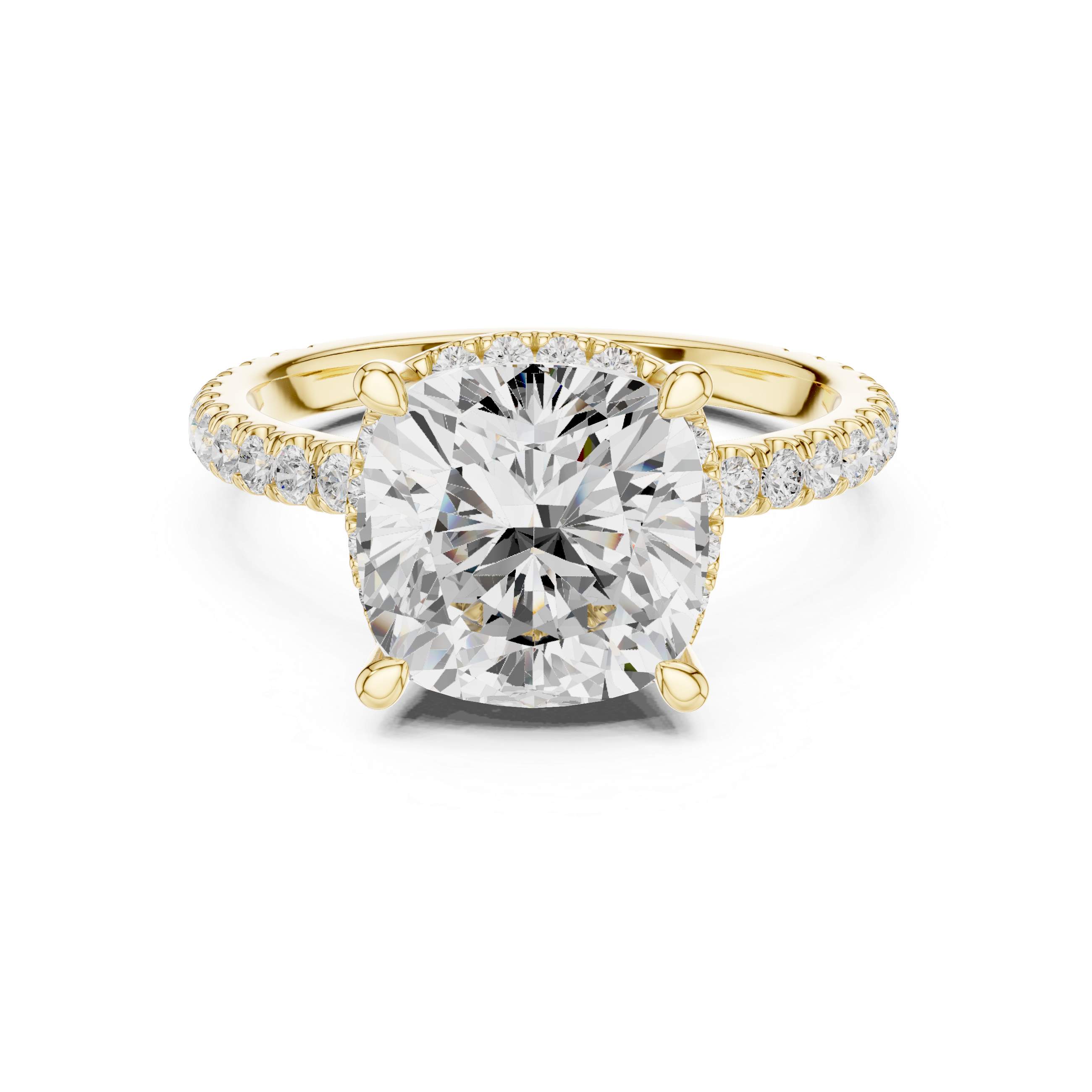 Cushion Cut Engagement Ring with Hidden Halo