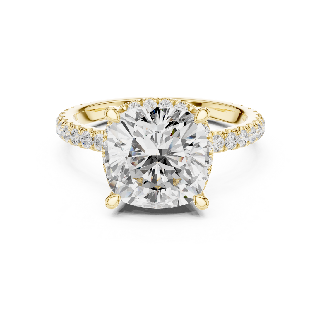 Cushion Cut Engagement Ring with Hidden Halo