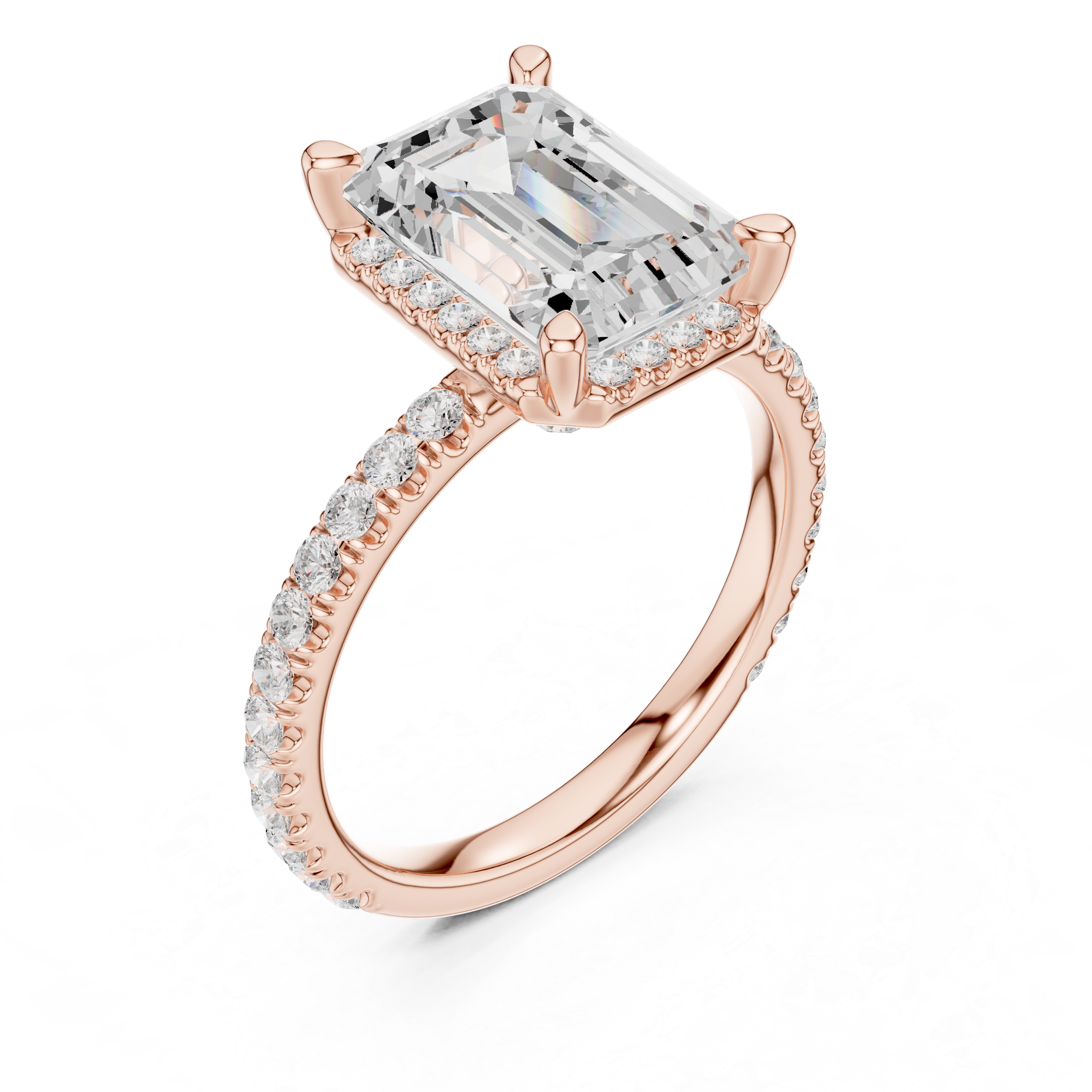 Emerald Cut Engagement Ring with Hidden Halo