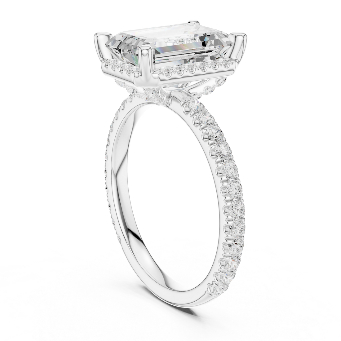 Emerald Cut Engagement Ring with Hidden Halo