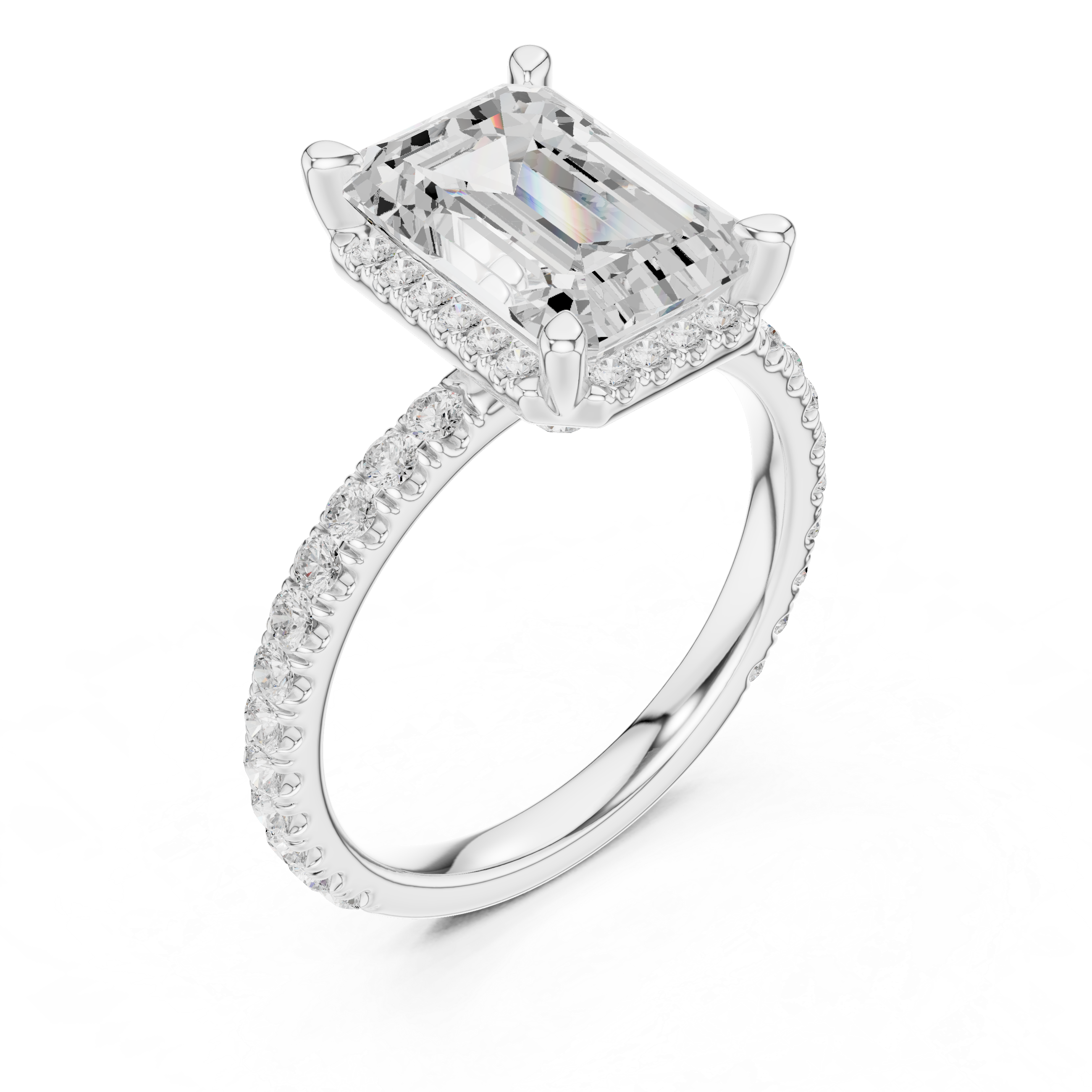 Emerald Cut Engagement Ring with Hidden Halo