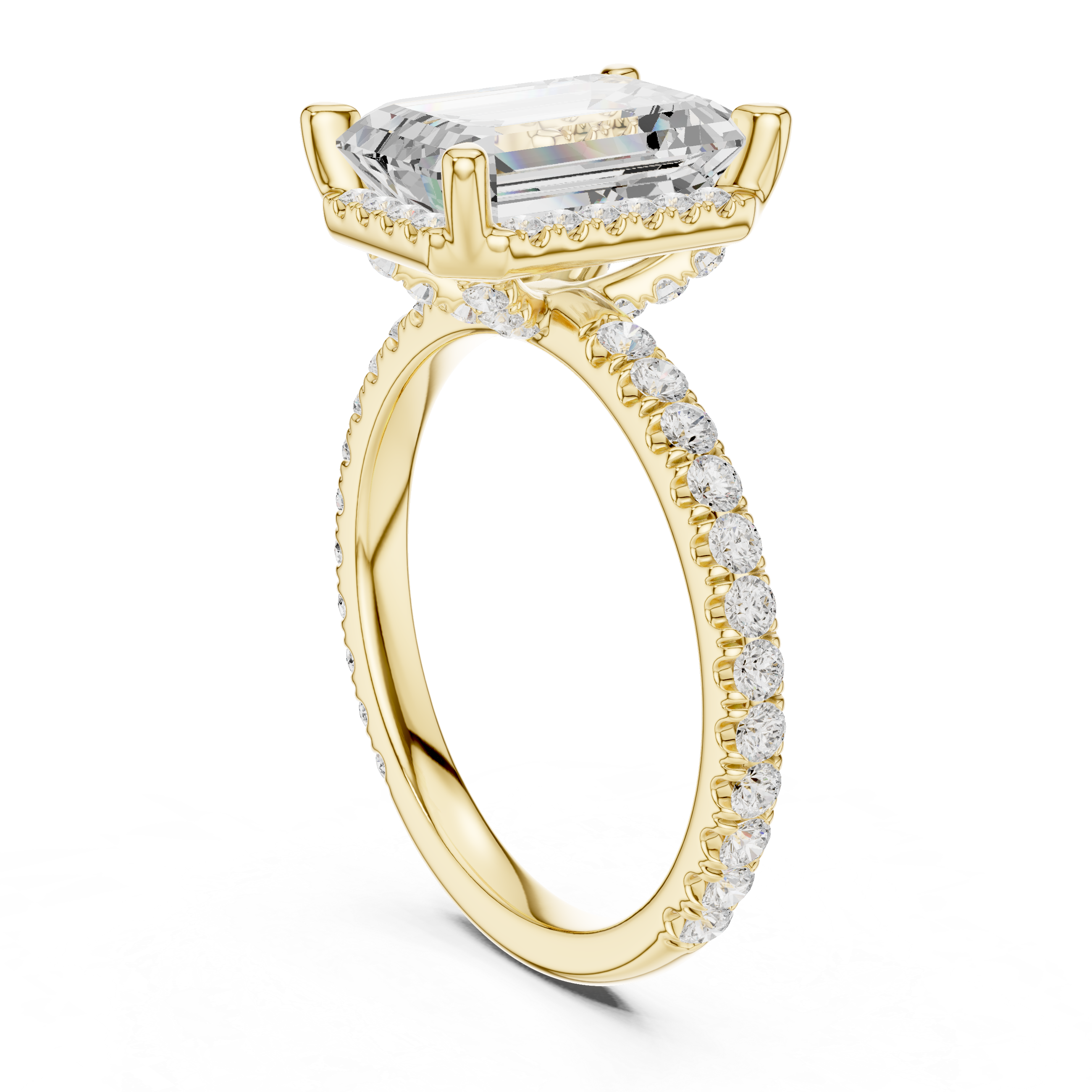 Emerald Cut Engagement Ring with Hidden Halo
