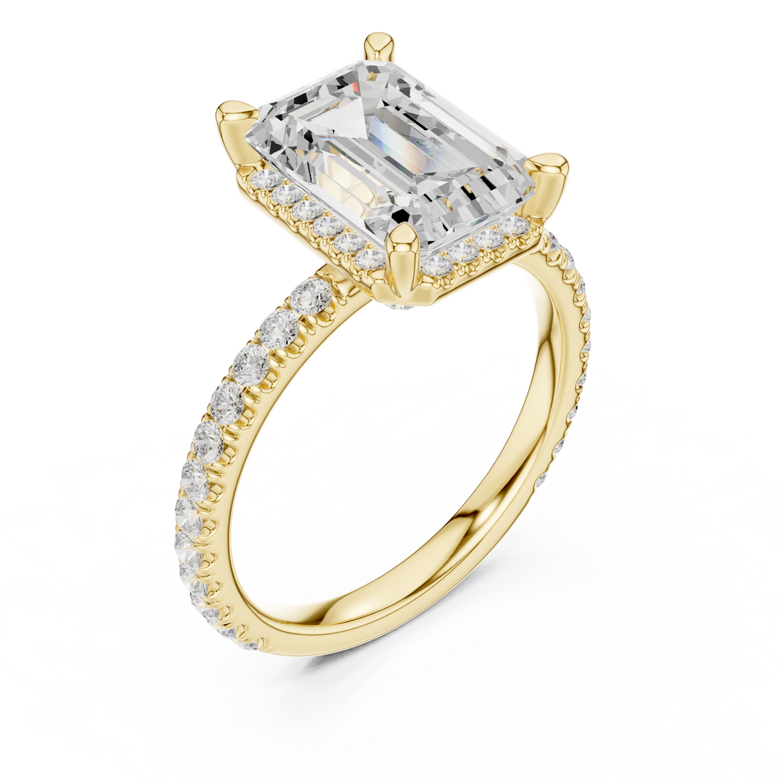 Emerald Cut Engagement Ring with Hidden Halo