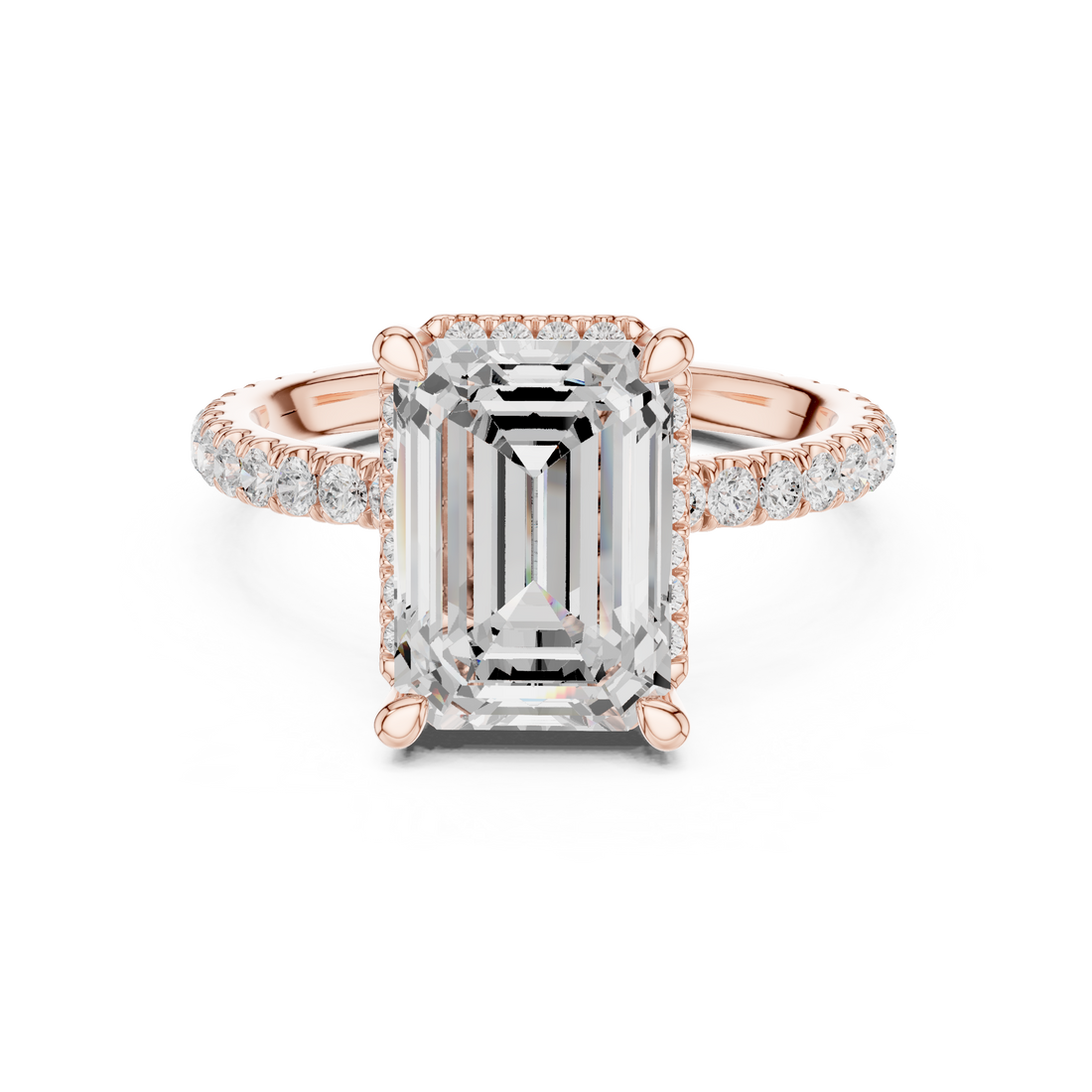 Emerald Cut Engagement Ring with Hidden Halo