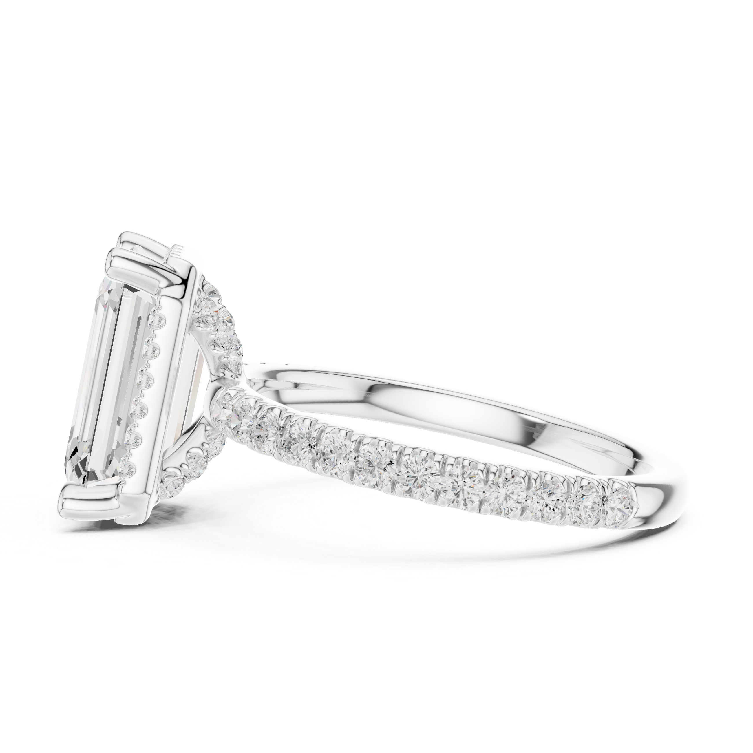 Emerald Cut Engagement Ring with Hidden Halo
