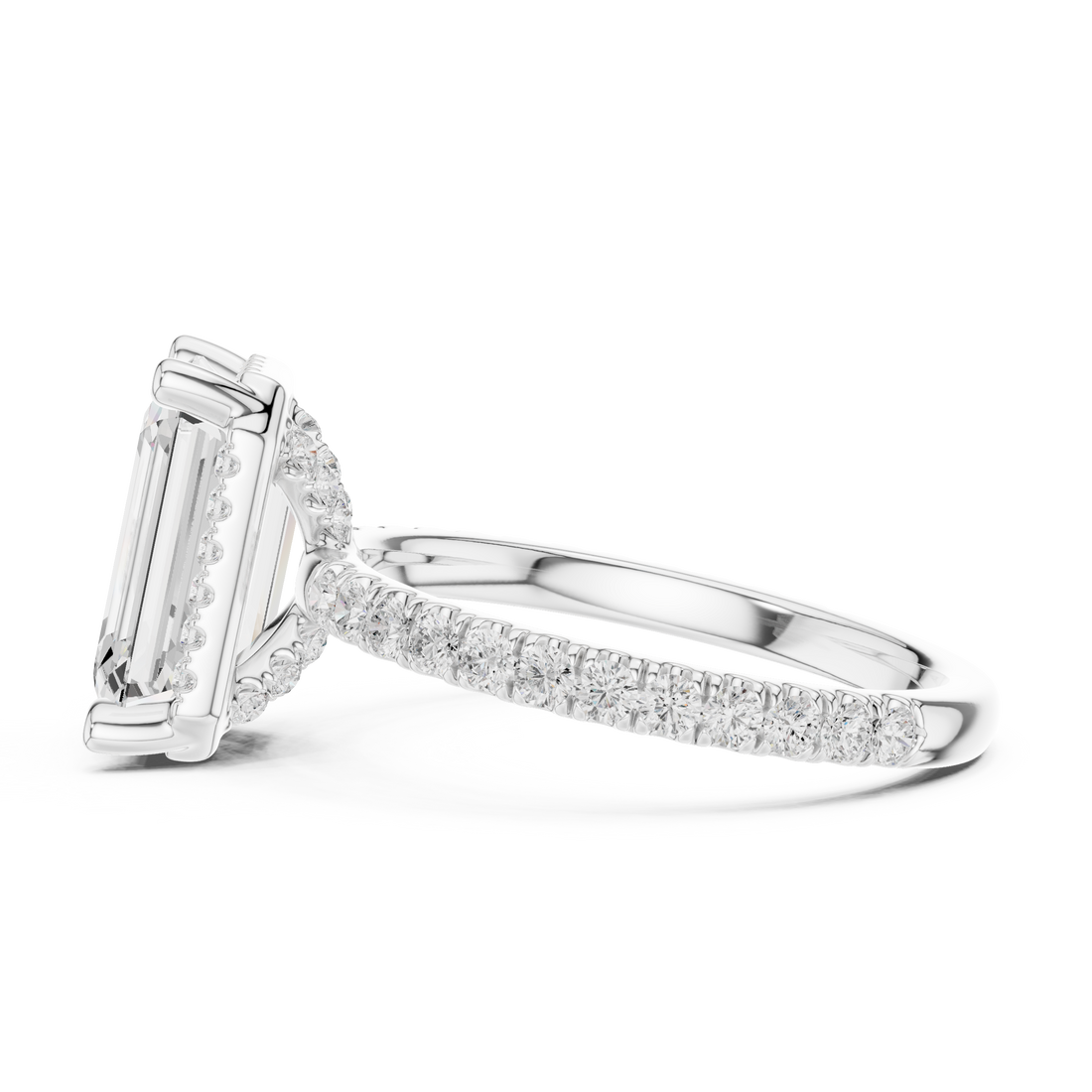 Emerald Cut Engagement Ring with Hidden Halo
