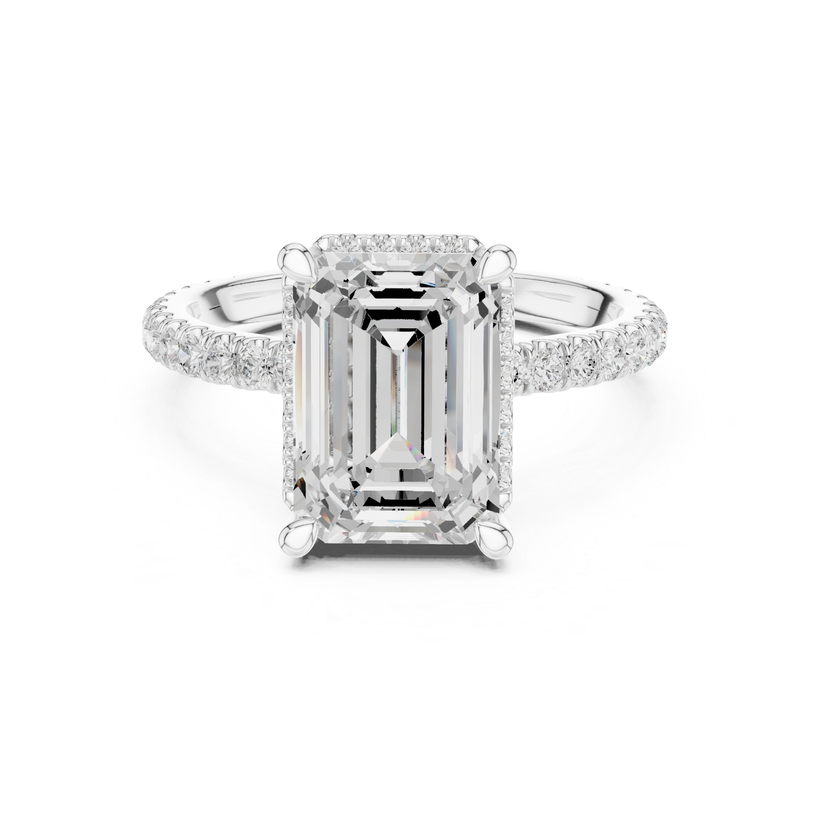 Emerald Cut Engagement Ring with Hidden Halo