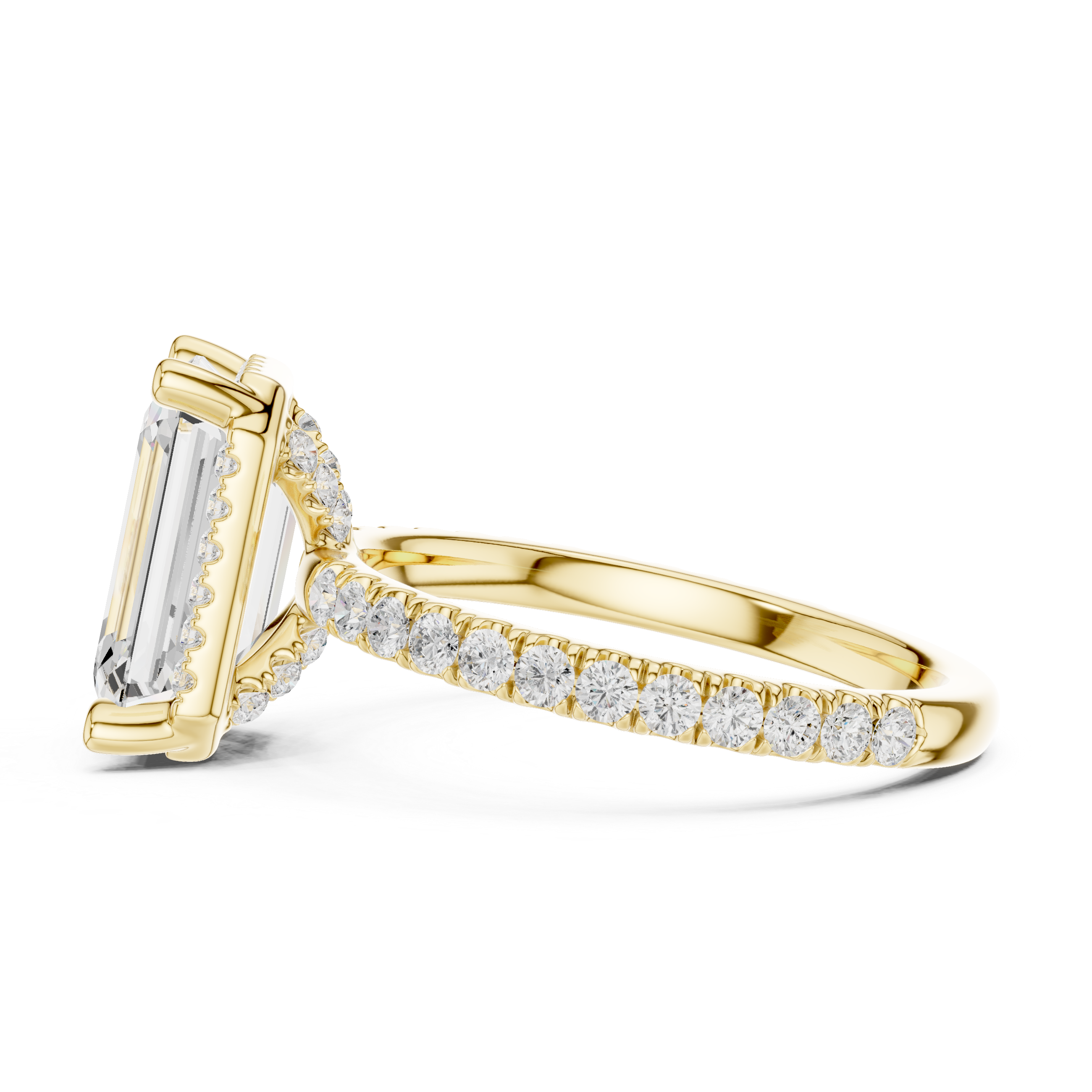 Emerald Cut Engagement Ring with Hidden Halo