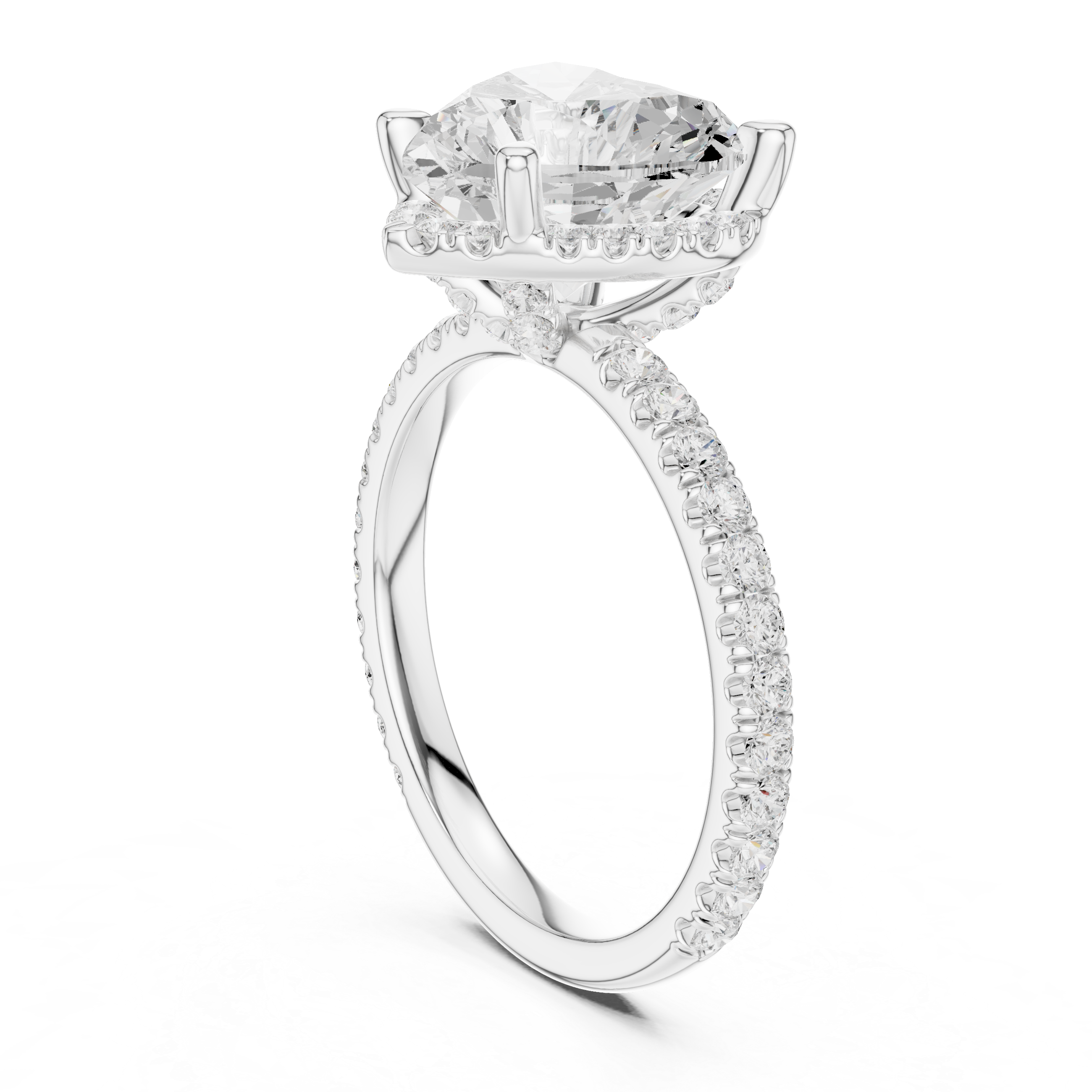 Heart Cut Engagement Ring with Hidden Halo