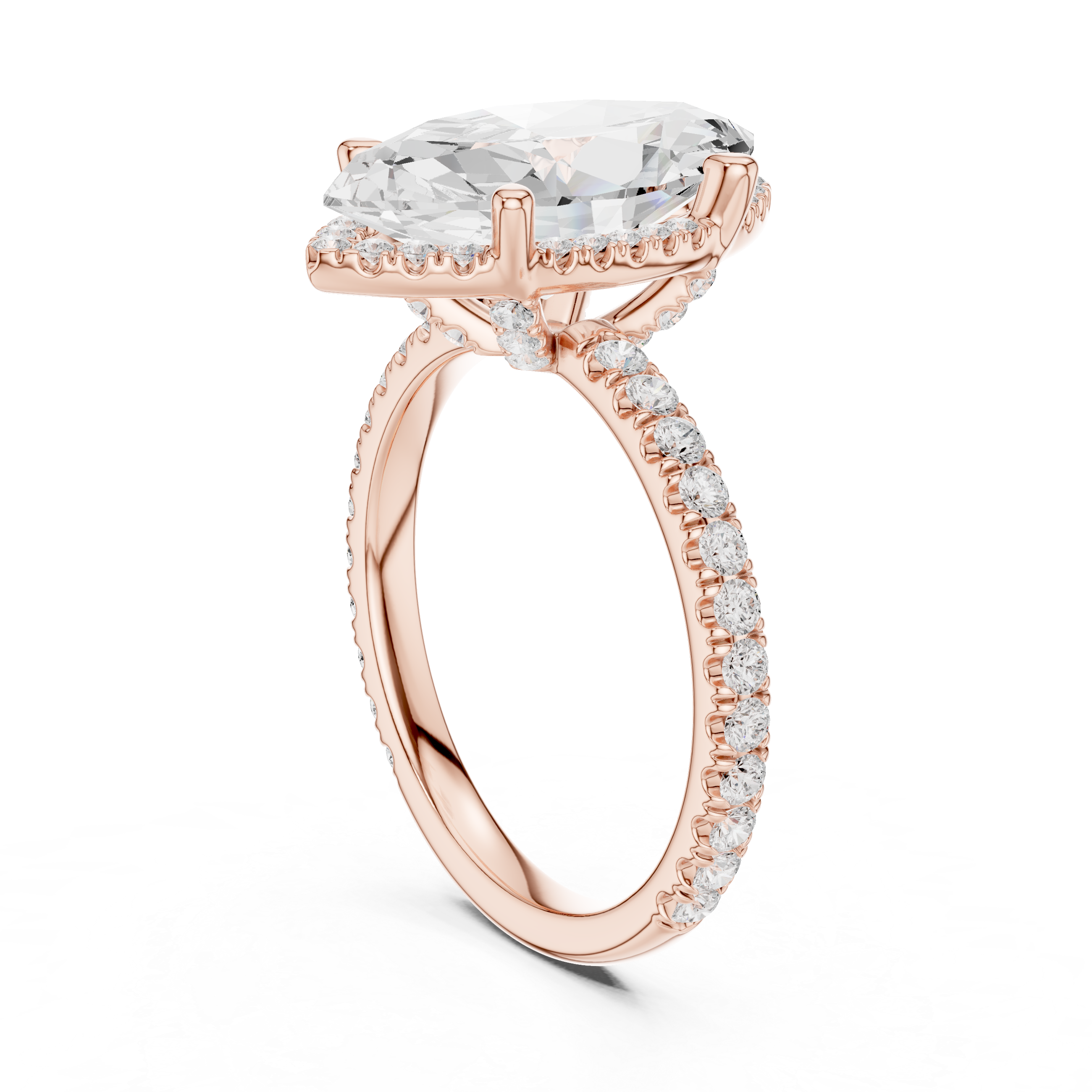 Marquise Cut Engagement Ring with Hidden Halo