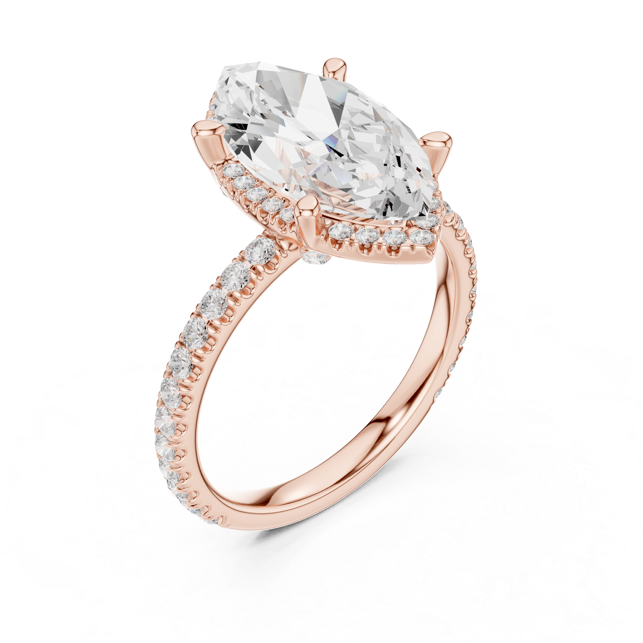 Marquise Cut Engagement Ring with Hidden Halo