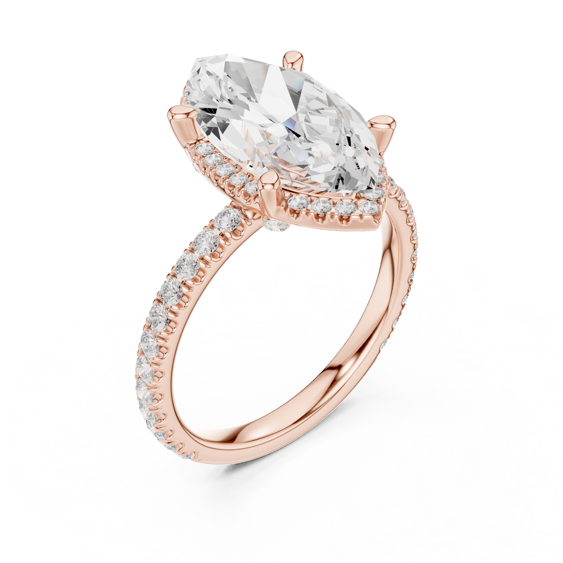 Marquise Cut Engagement Ring with Hidden Halo