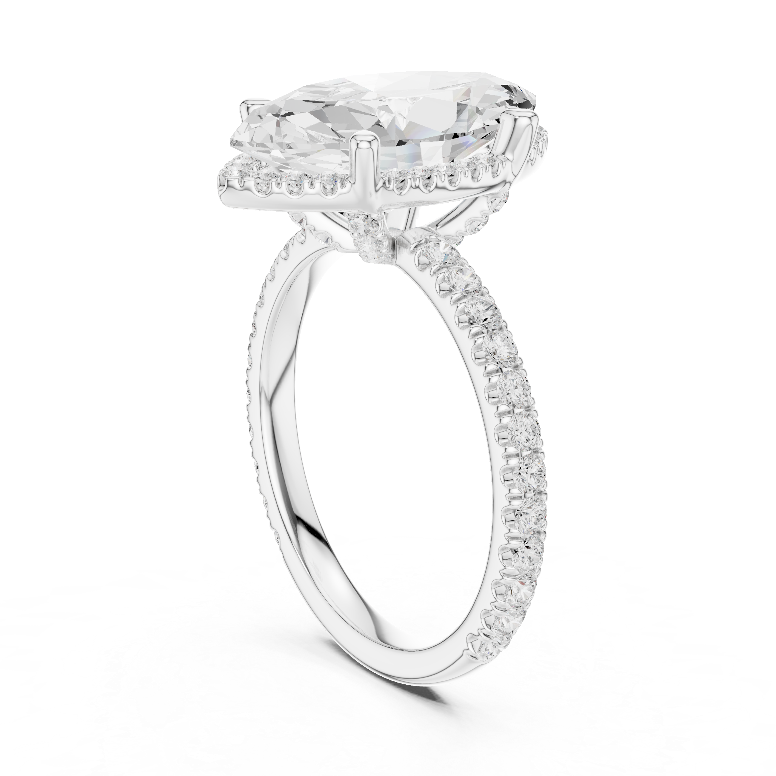 Marquise Cut Engagement Ring with Hidden Halo