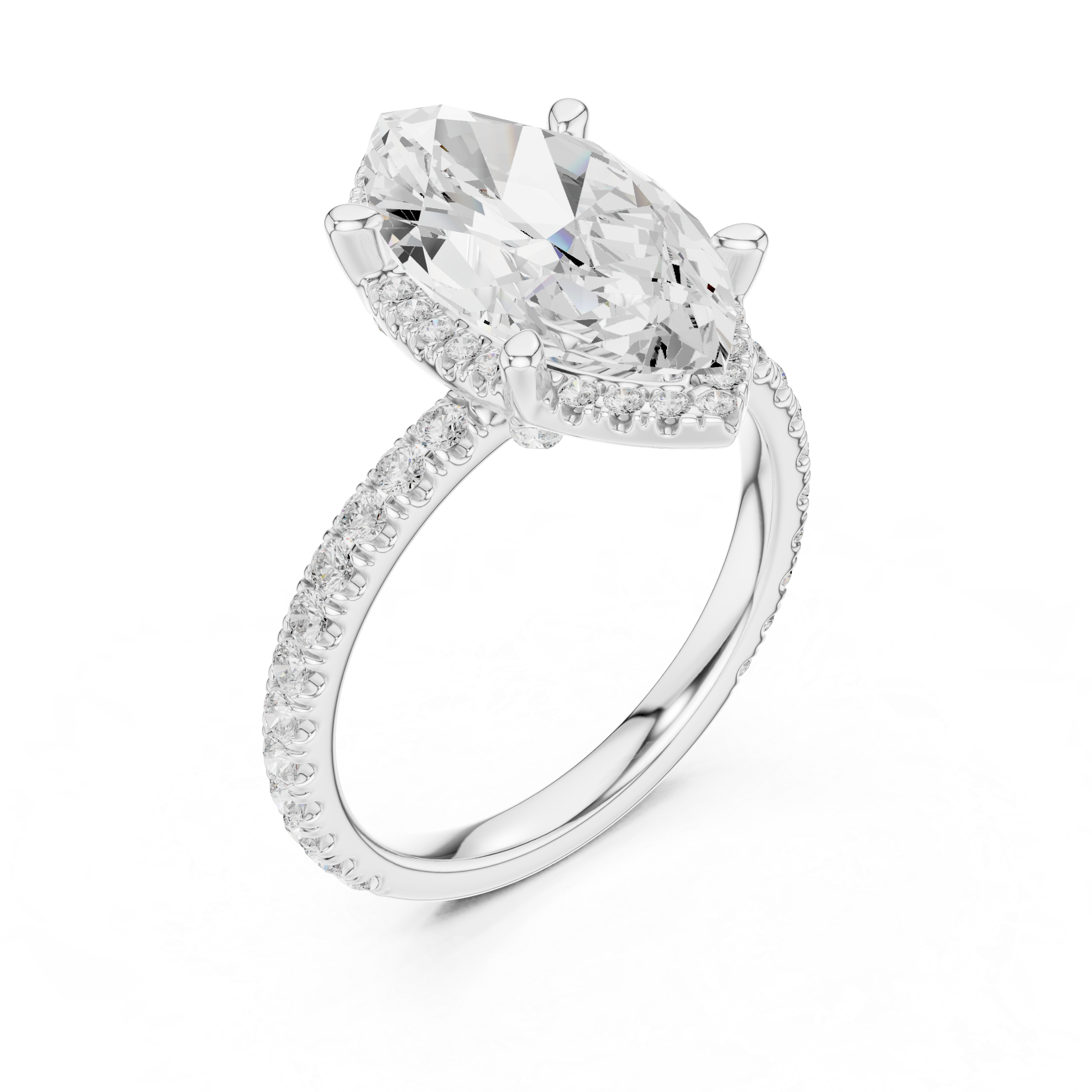 Marquise Cut Engagement Ring with Hidden Halo