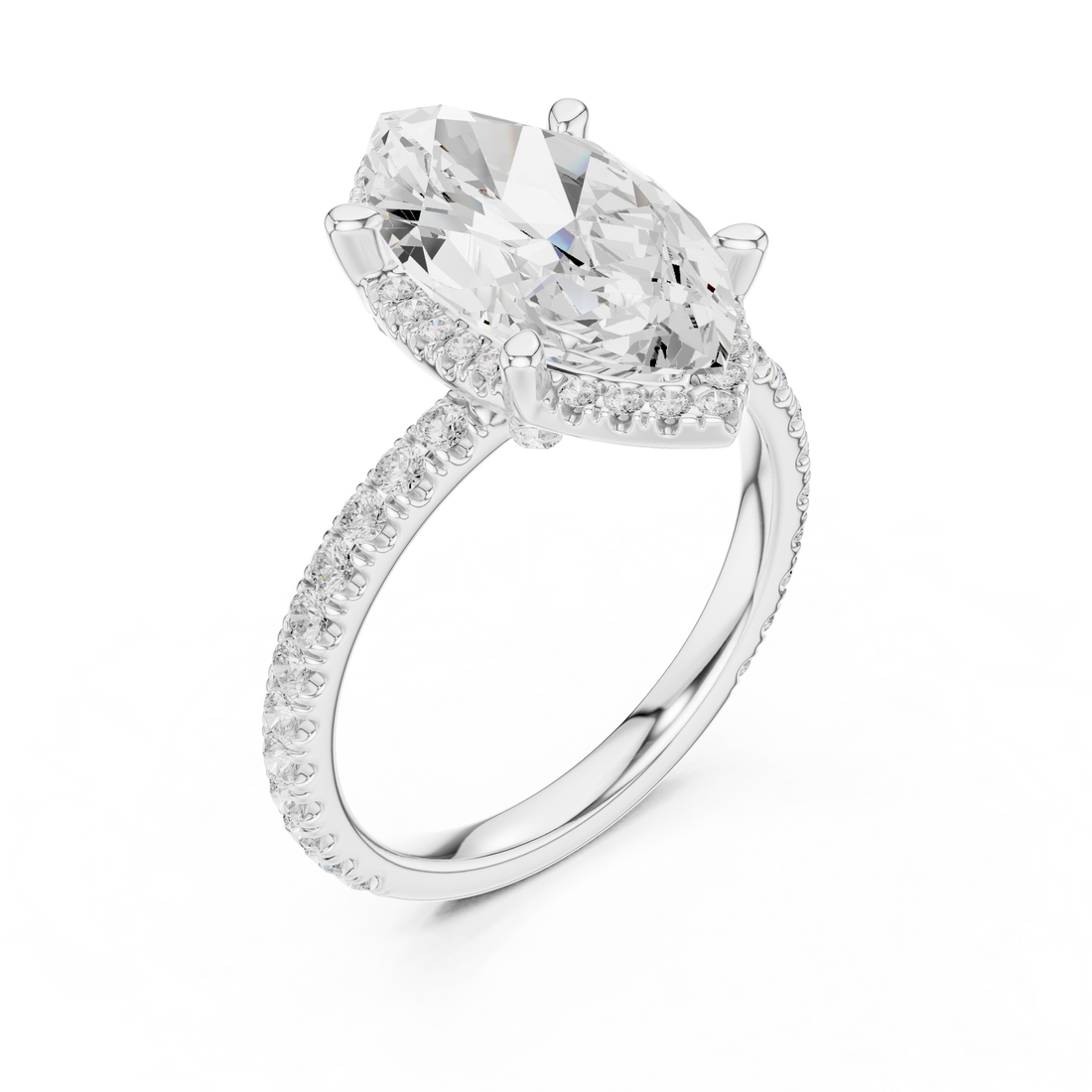 Marquise Cut Engagement Ring with Hidden Halo