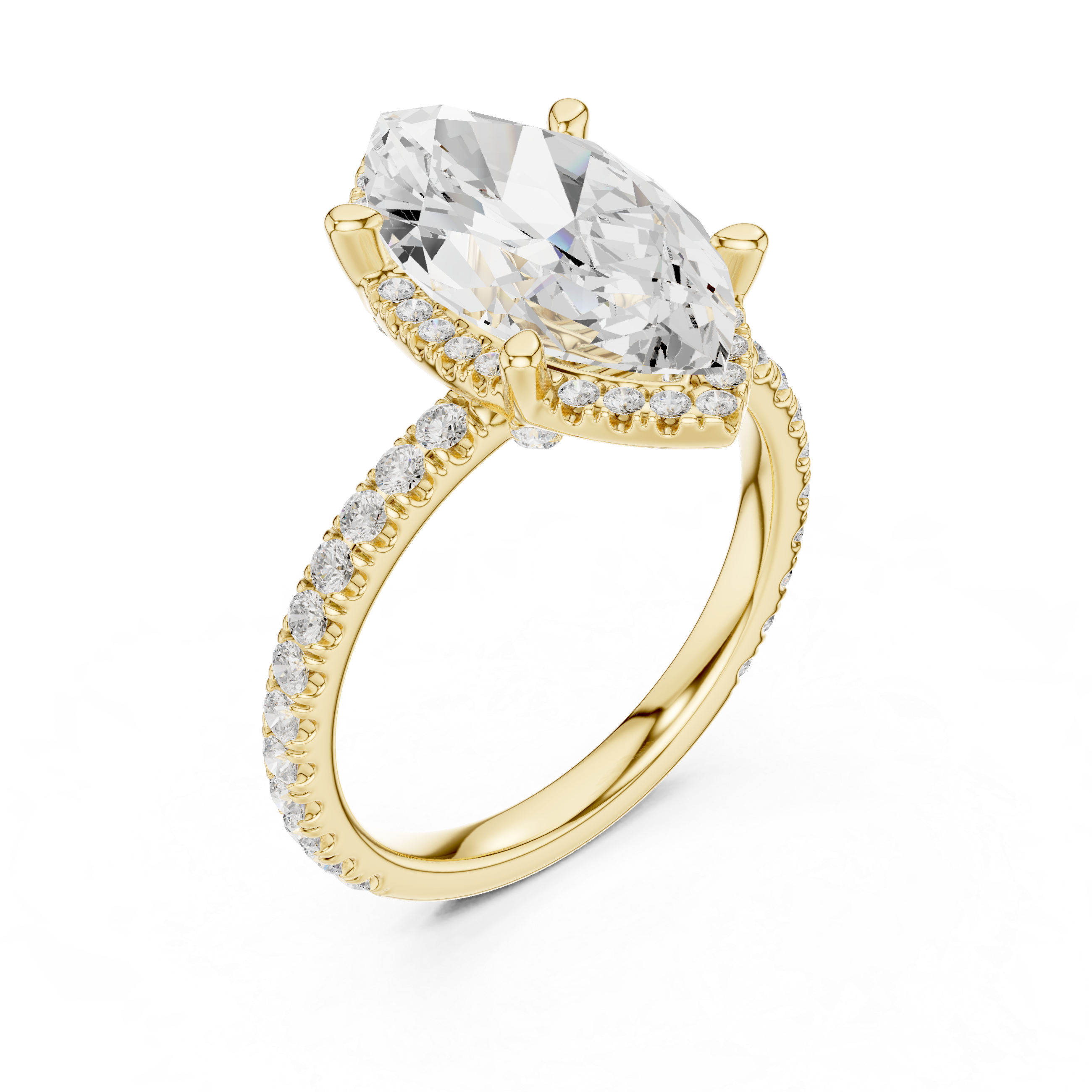 Marquise Cut Engagement Ring with Hidden Halo