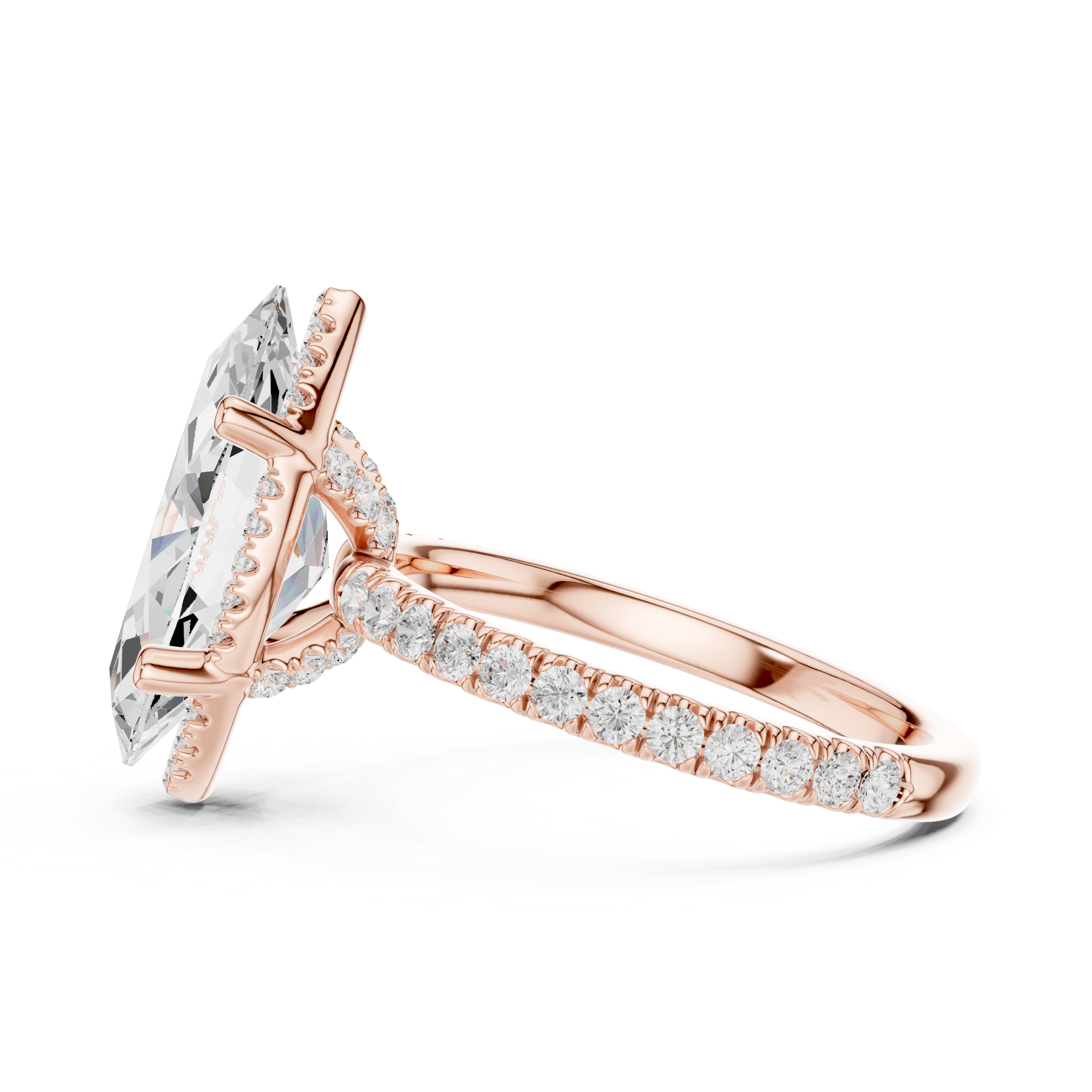 Marquise Cut Engagement Ring with Hidden Halo