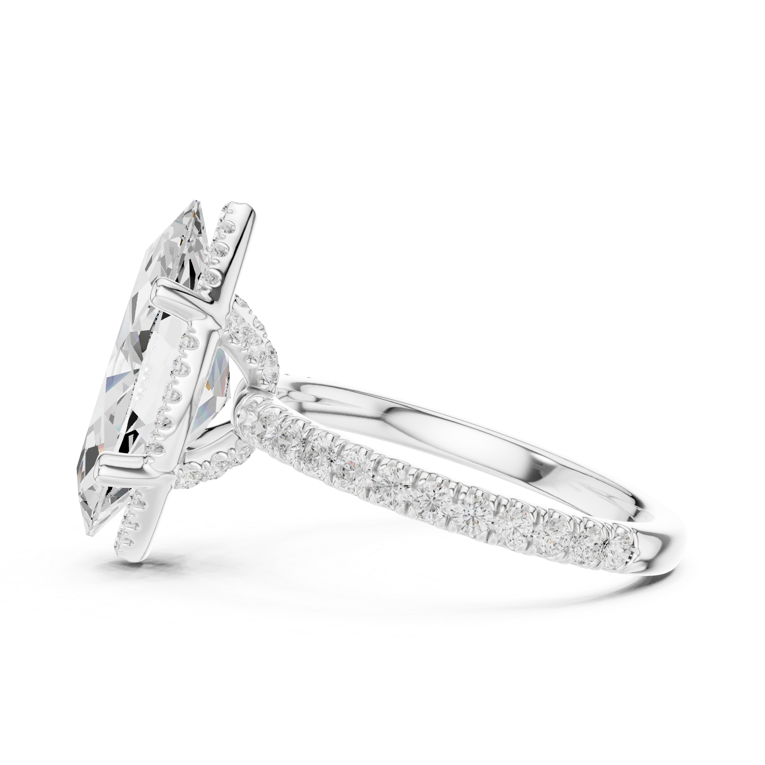 Marquise Cut Engagement Ring with Hidden Halo