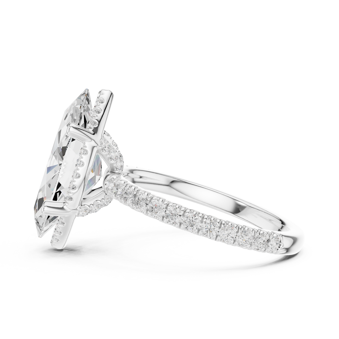 Marquise Cut Engagement Ring with Hidden Halo