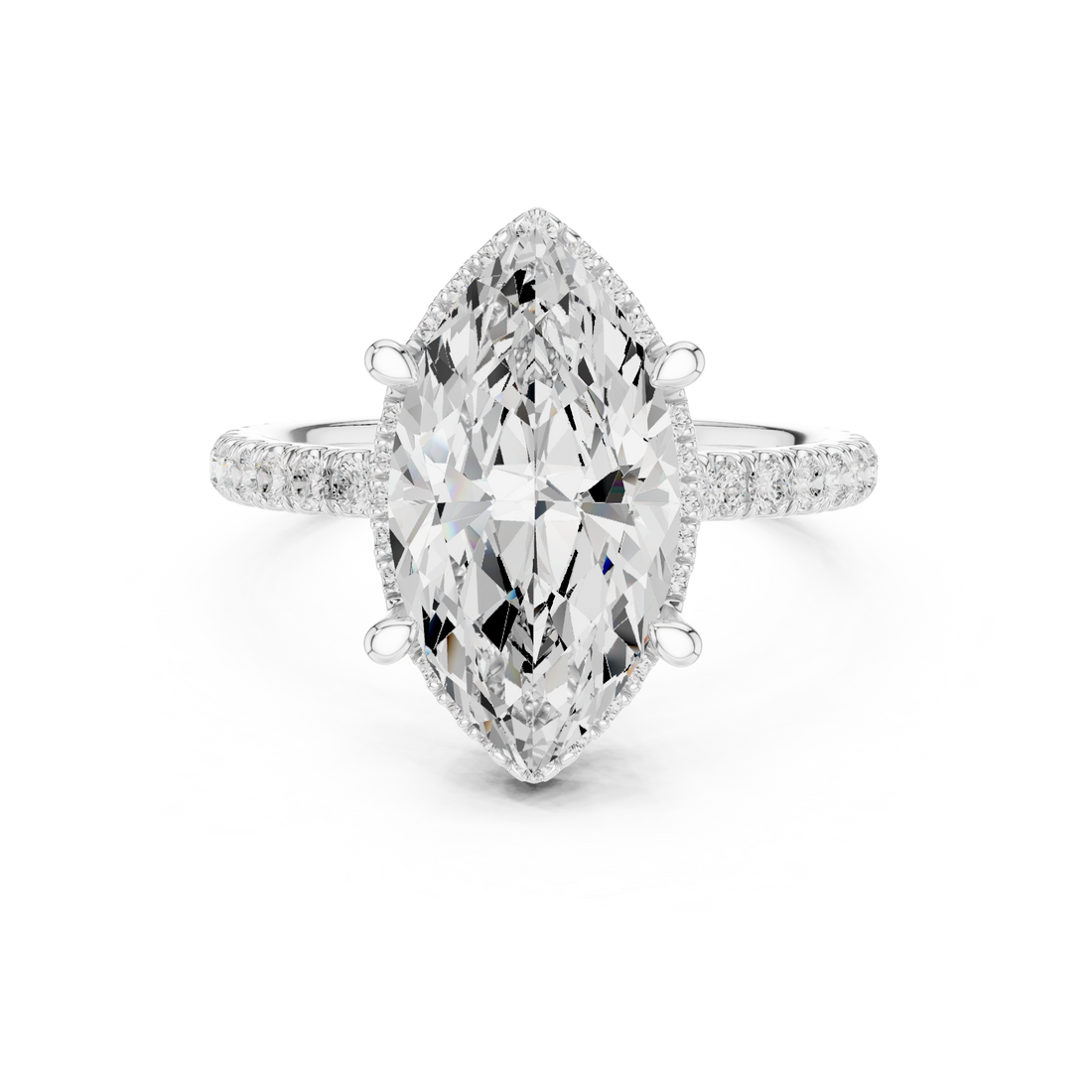 Marquise Cut Engagement Ring with Hidden Halo