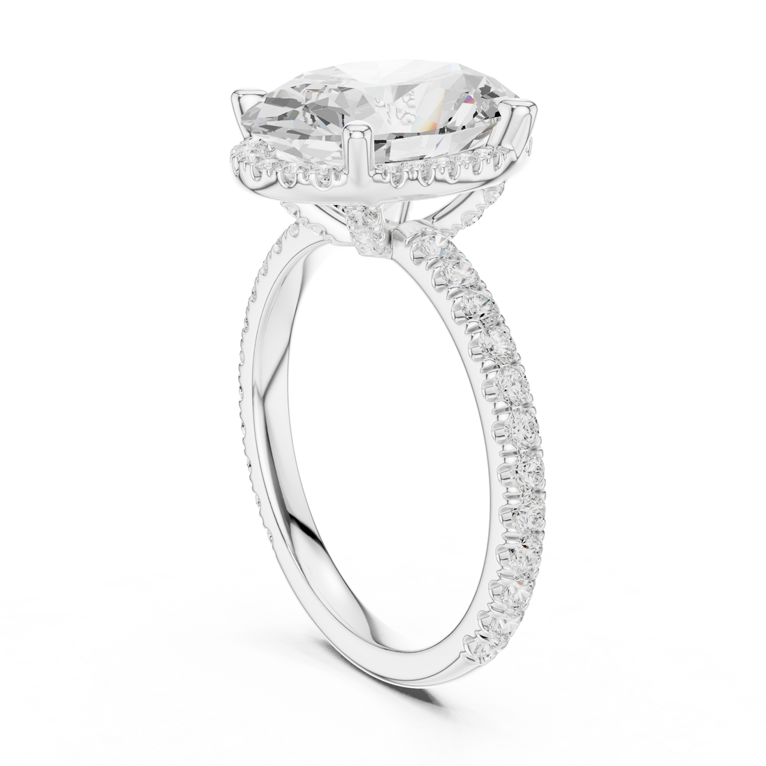 Oval Cut Engagement Ring with Hidden Halo