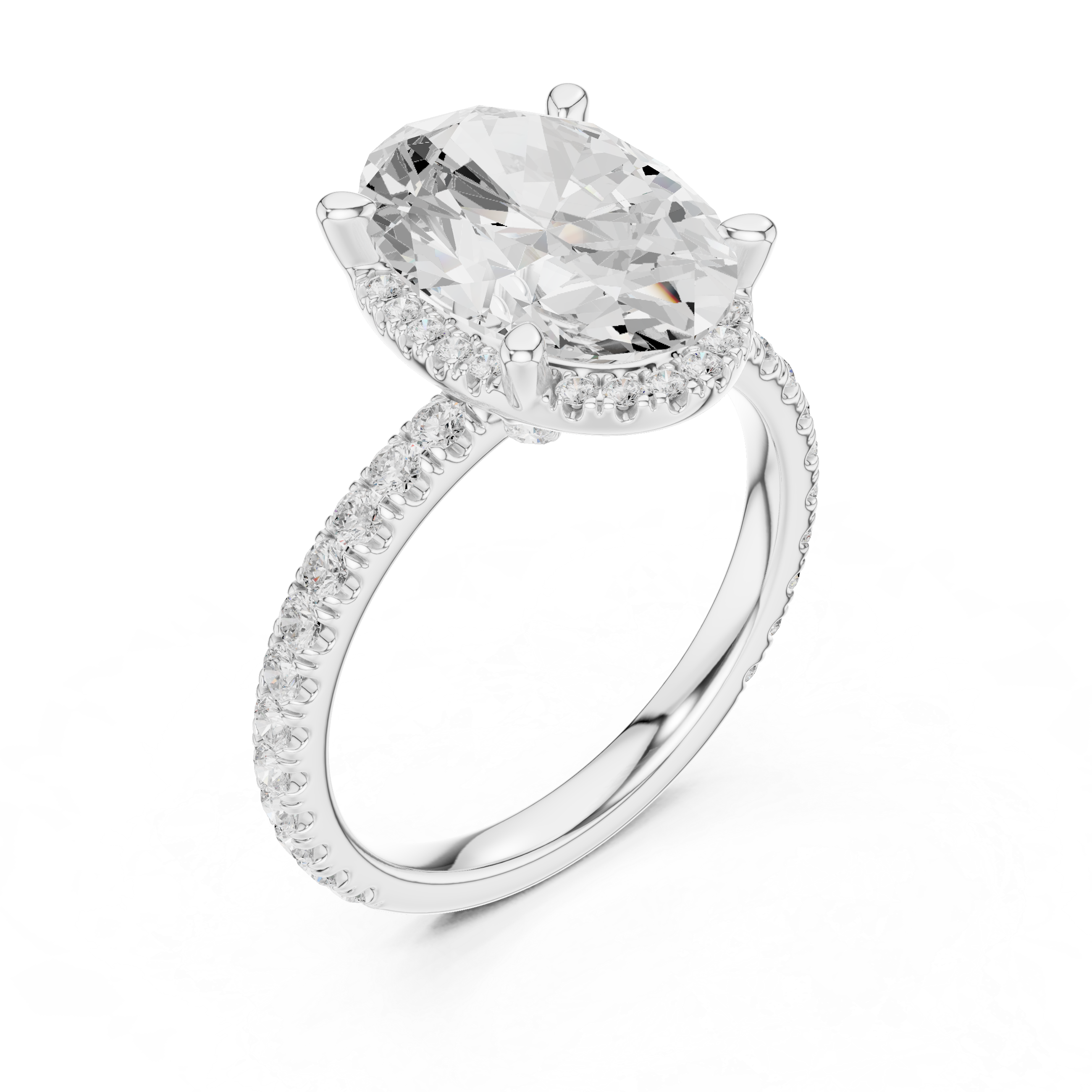 Oval Cut Engagement Ring with Hidden Halo
