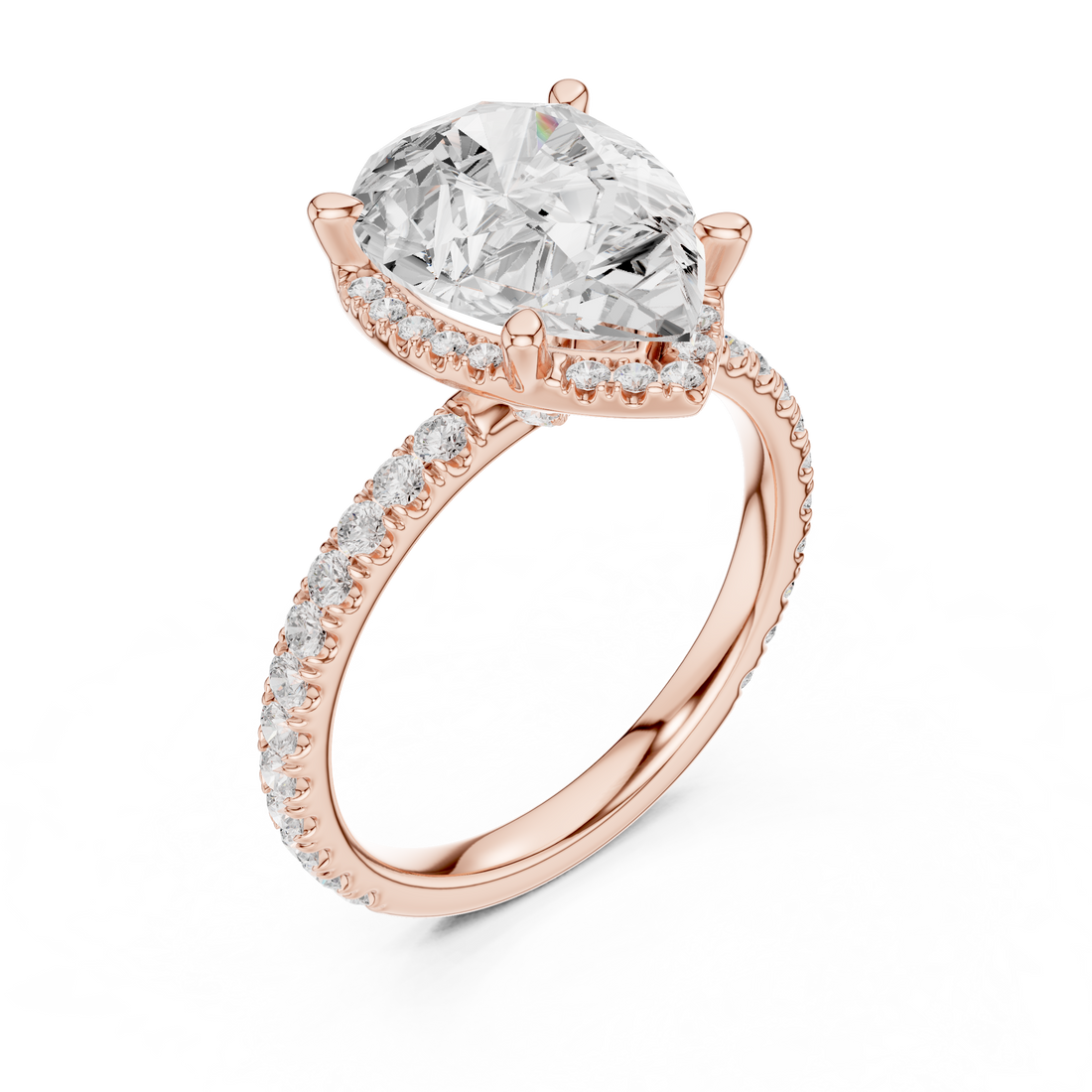 Pear Cut Engagement Ring with Hidden Halo