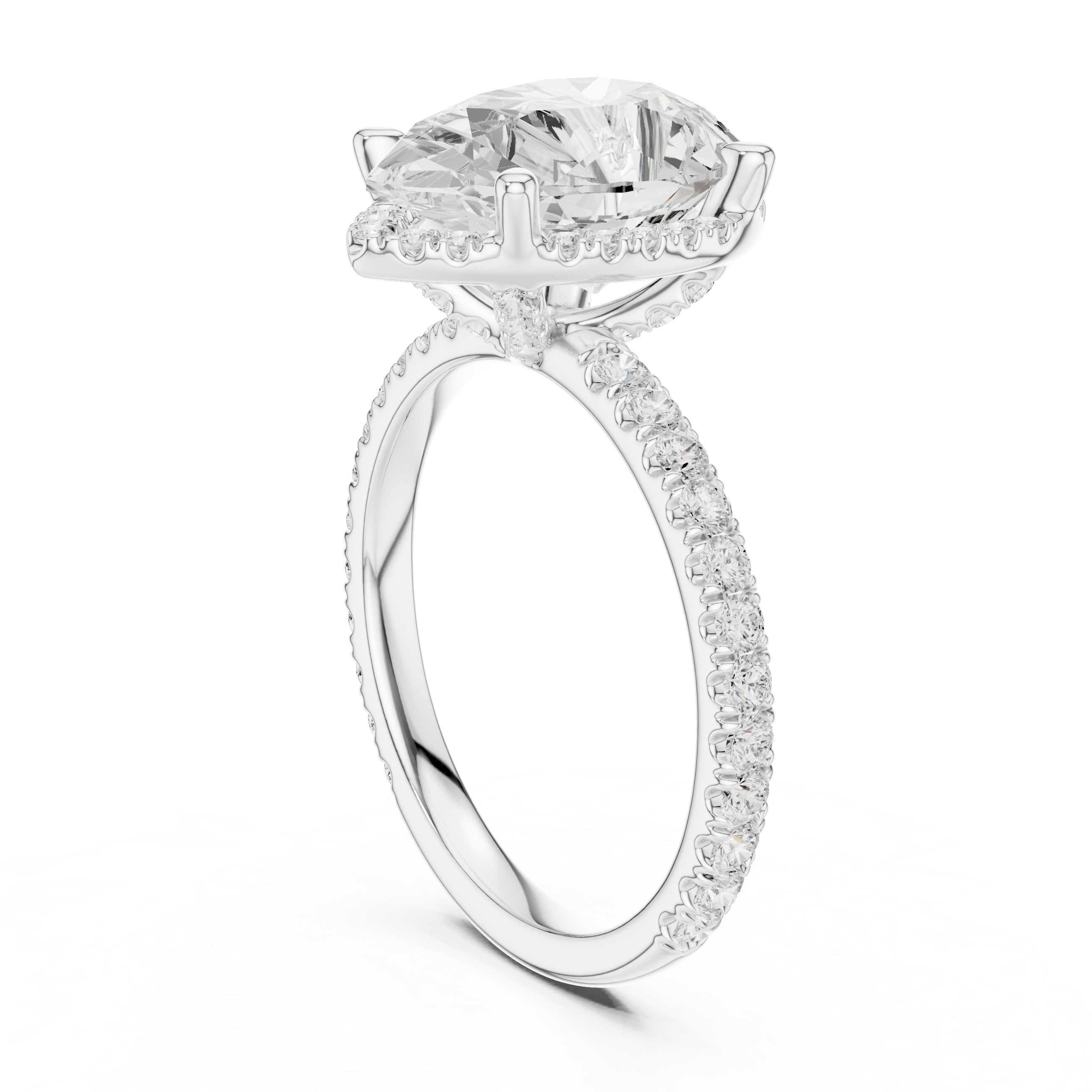 Pear Cut Engagement Ring with Hidden Halo
