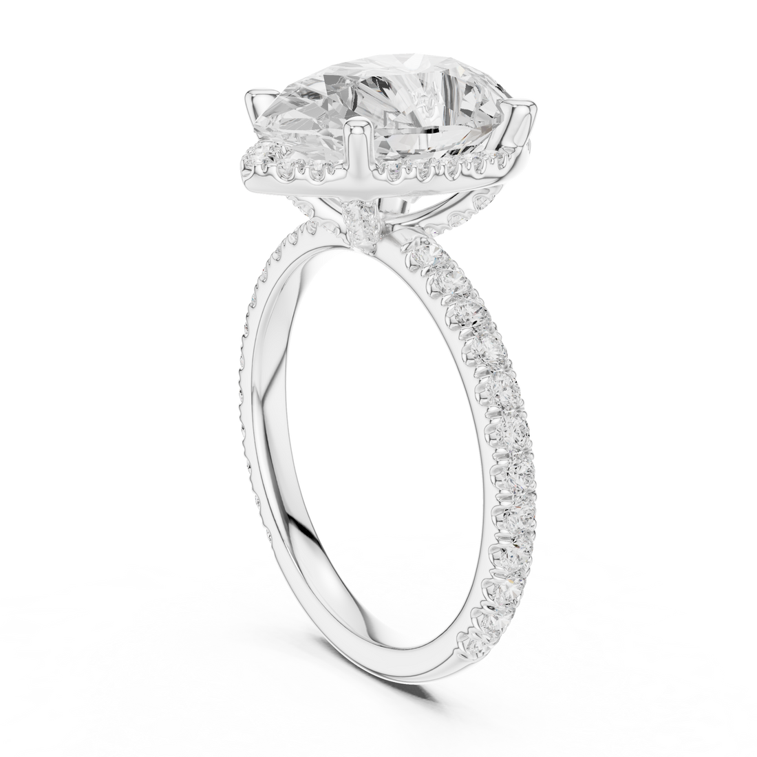 Pear Cut Engagement Ring with Hidden Halo