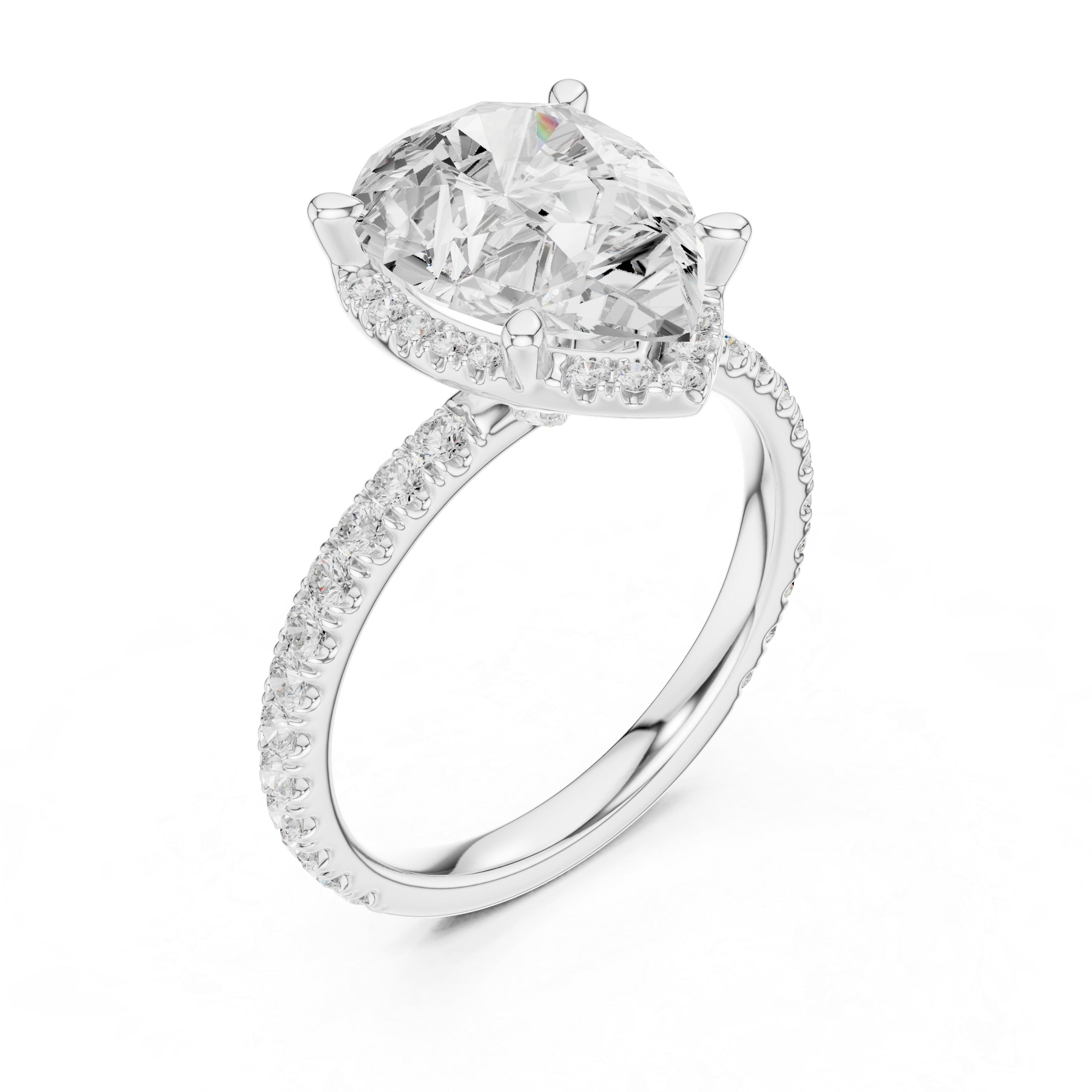 Pear Cut Engagement Ring with Hidden Halo