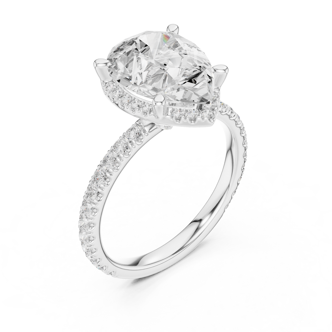 Pear Cut Engagement Ring with Hidden Halo