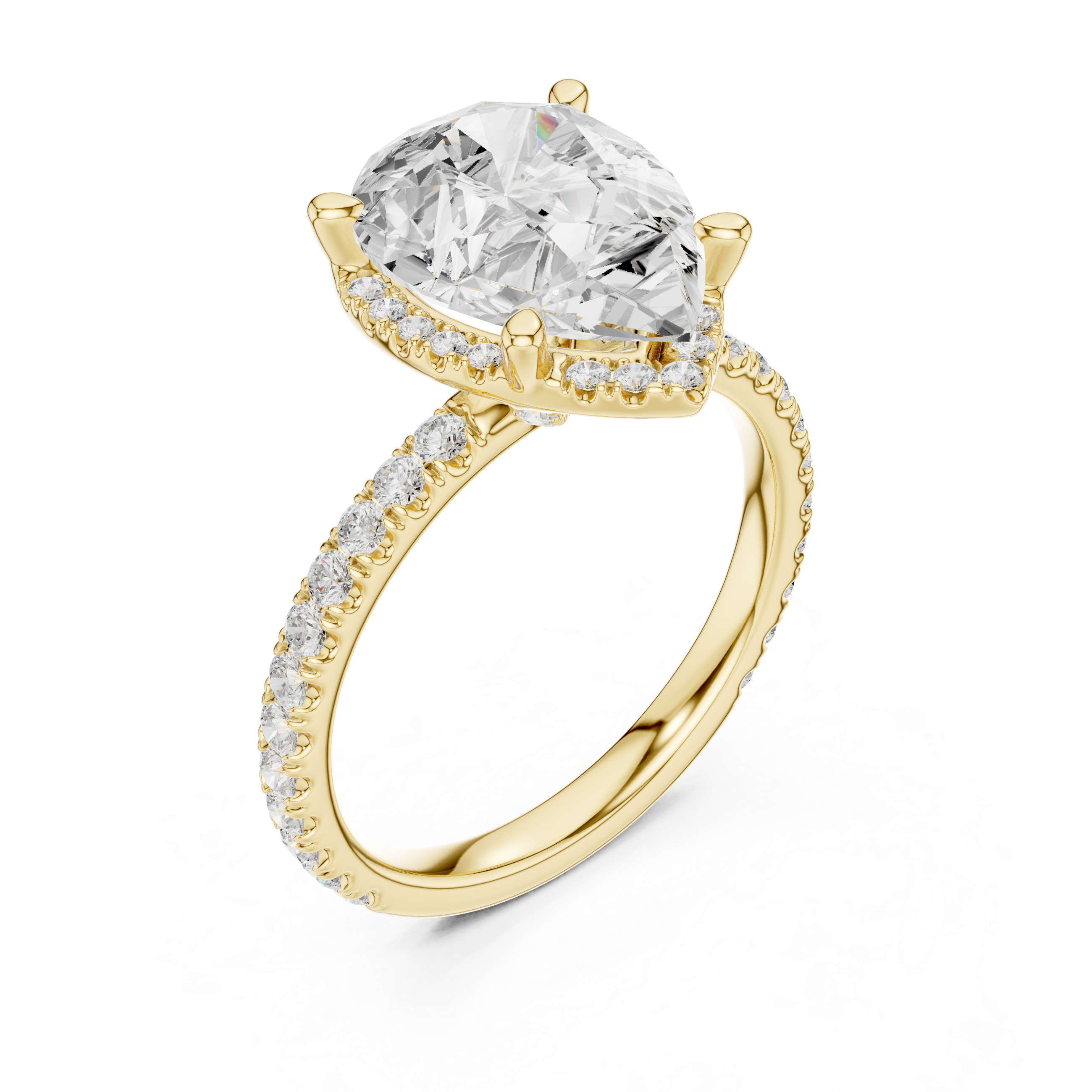 Pear Cut Engagement Ring with Hidden Halo