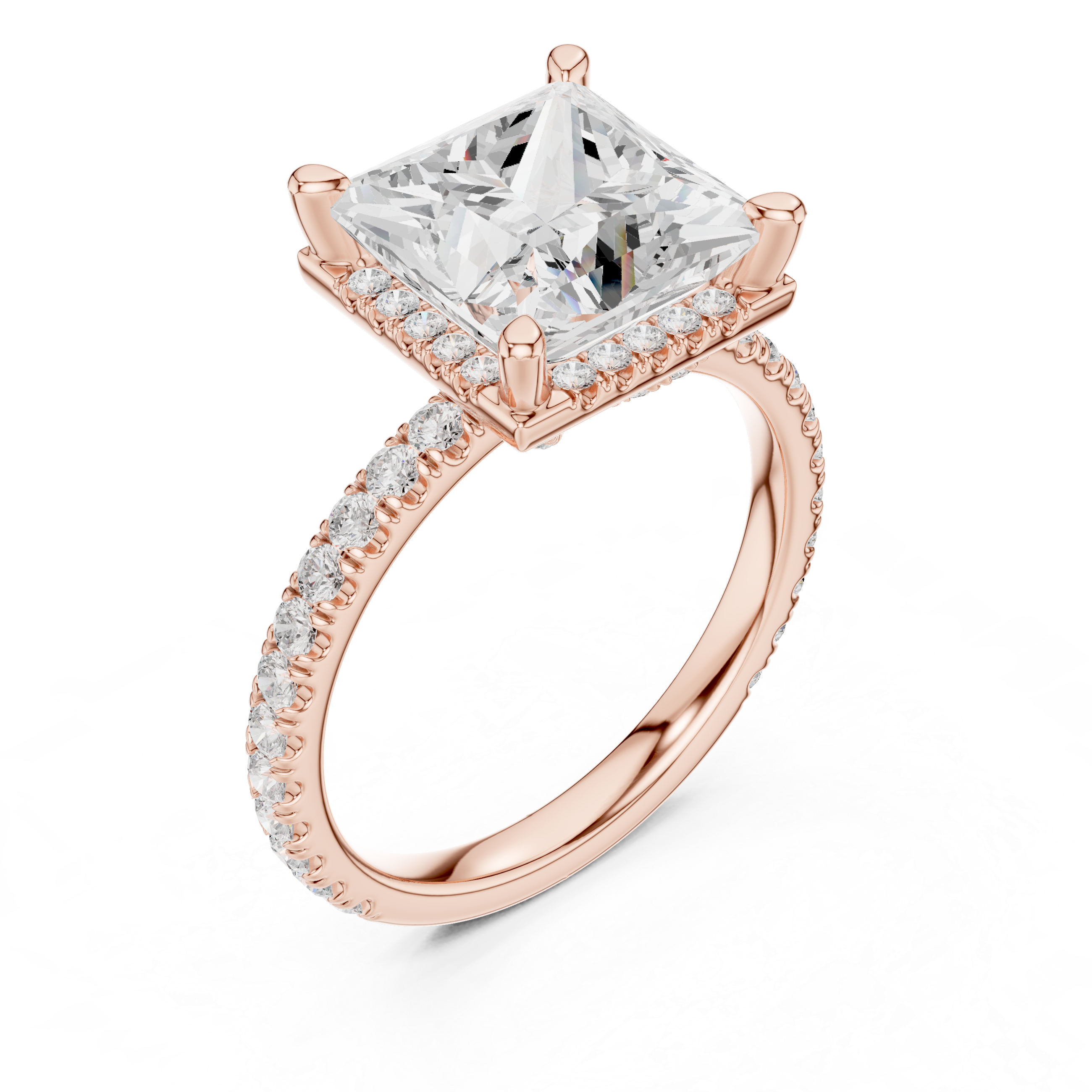 Princess Cut Engagement Ring with Hidden Halo