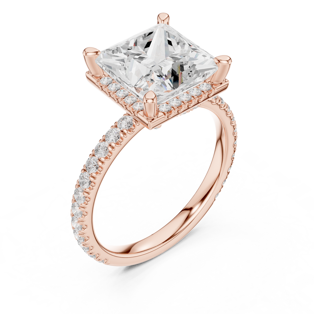 Princess Cut Engagement Ring with Hidden Halo