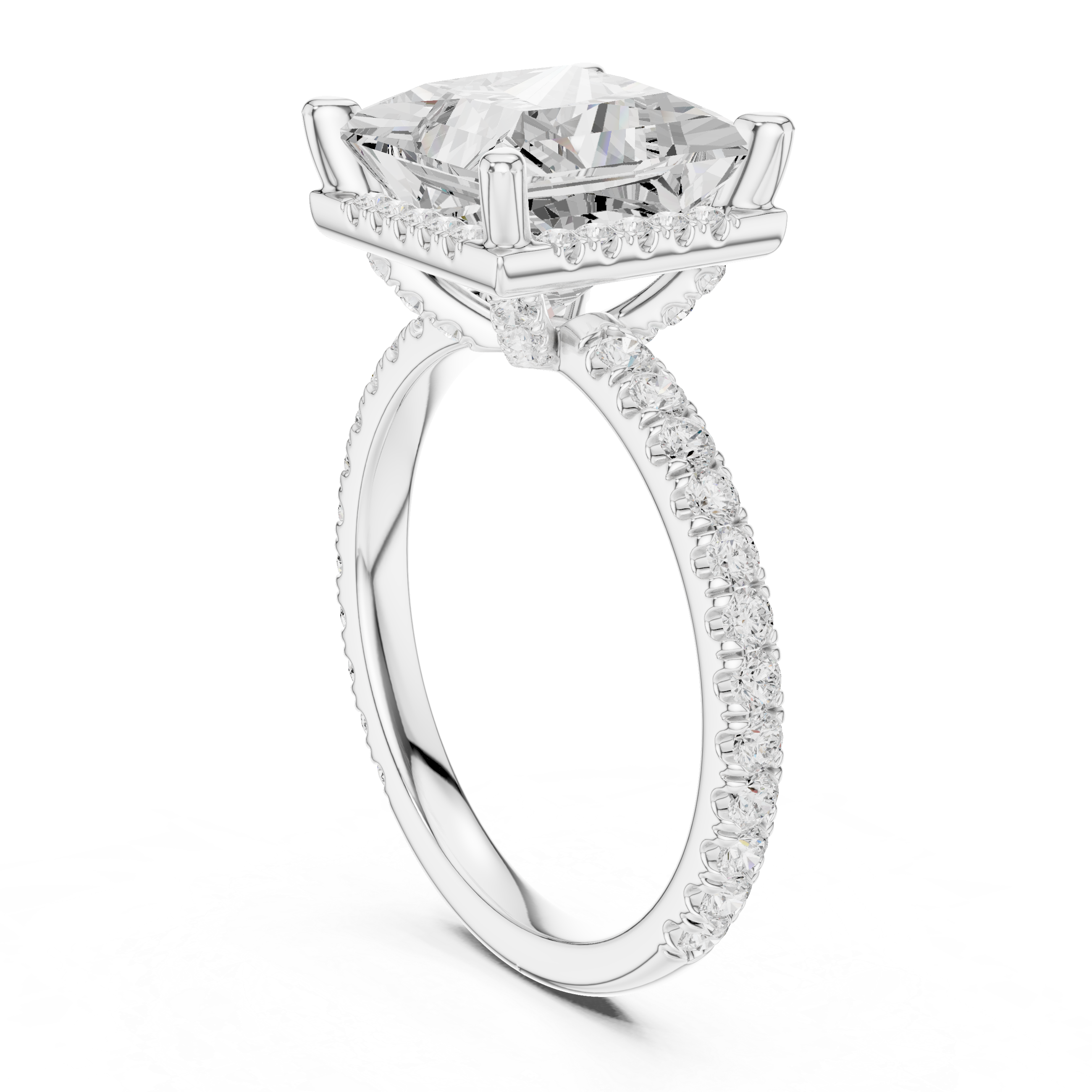 Princess Cut Engagement Ring with Hidden Halo