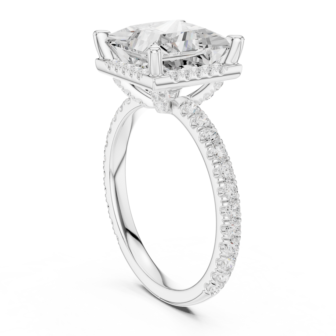 Princess Cut Engagement Ring with Hidden Halo